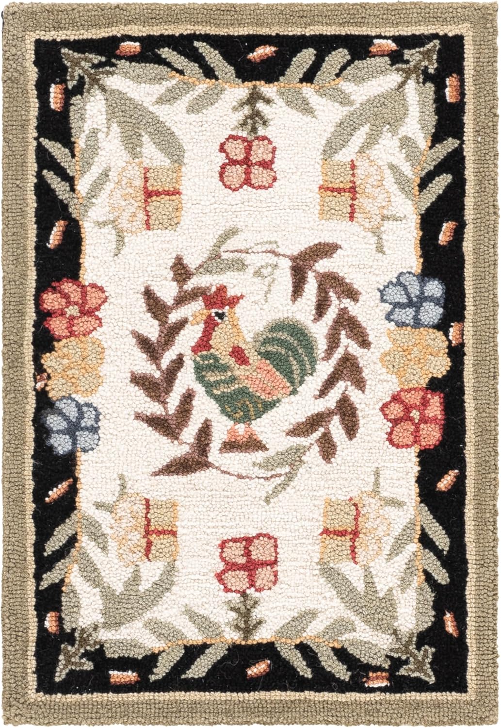 SAFAVIEH Chelsea Collection Accent Rug - 1'8" x 2'6", Creme & Black, Hand-Hooked French Country Wool, Ideal for High Traffic Areas in Entryway, Living Room, Bedroom (HK92A)