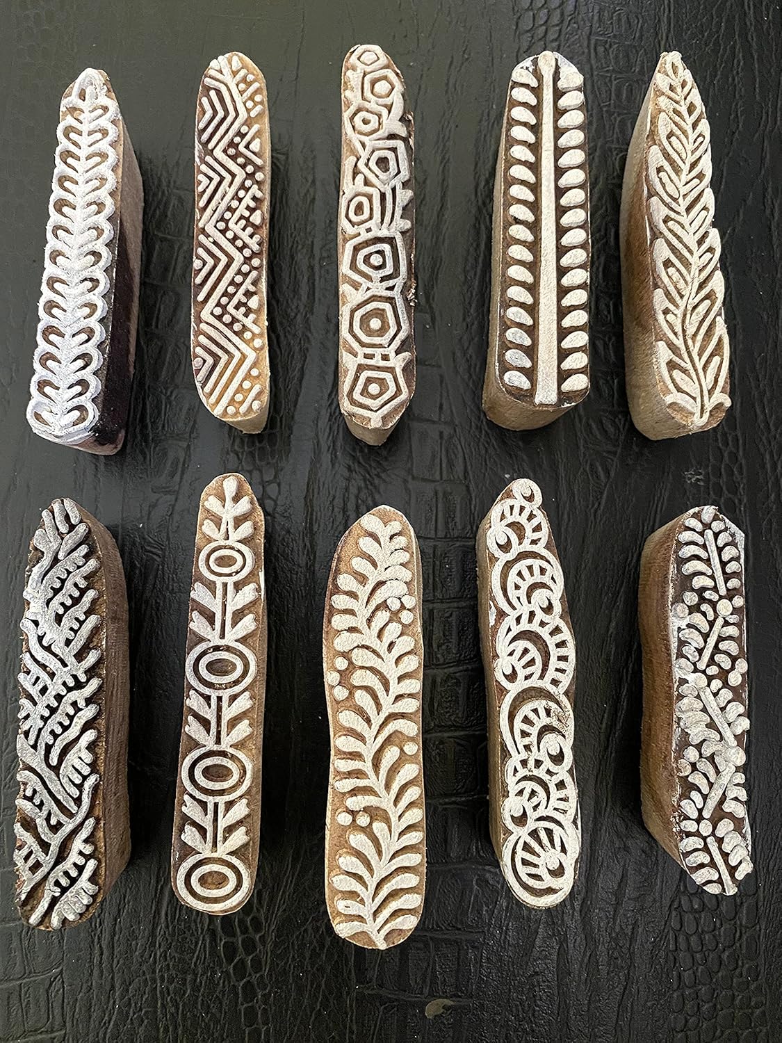 AnNafi® Mehendi Print Blocks Stylish Border Pattern Wooden Stamps (Set of 10) & Traditional Mehendi Pattern Mandala and Round Wood Block Stamps (Set of 5)