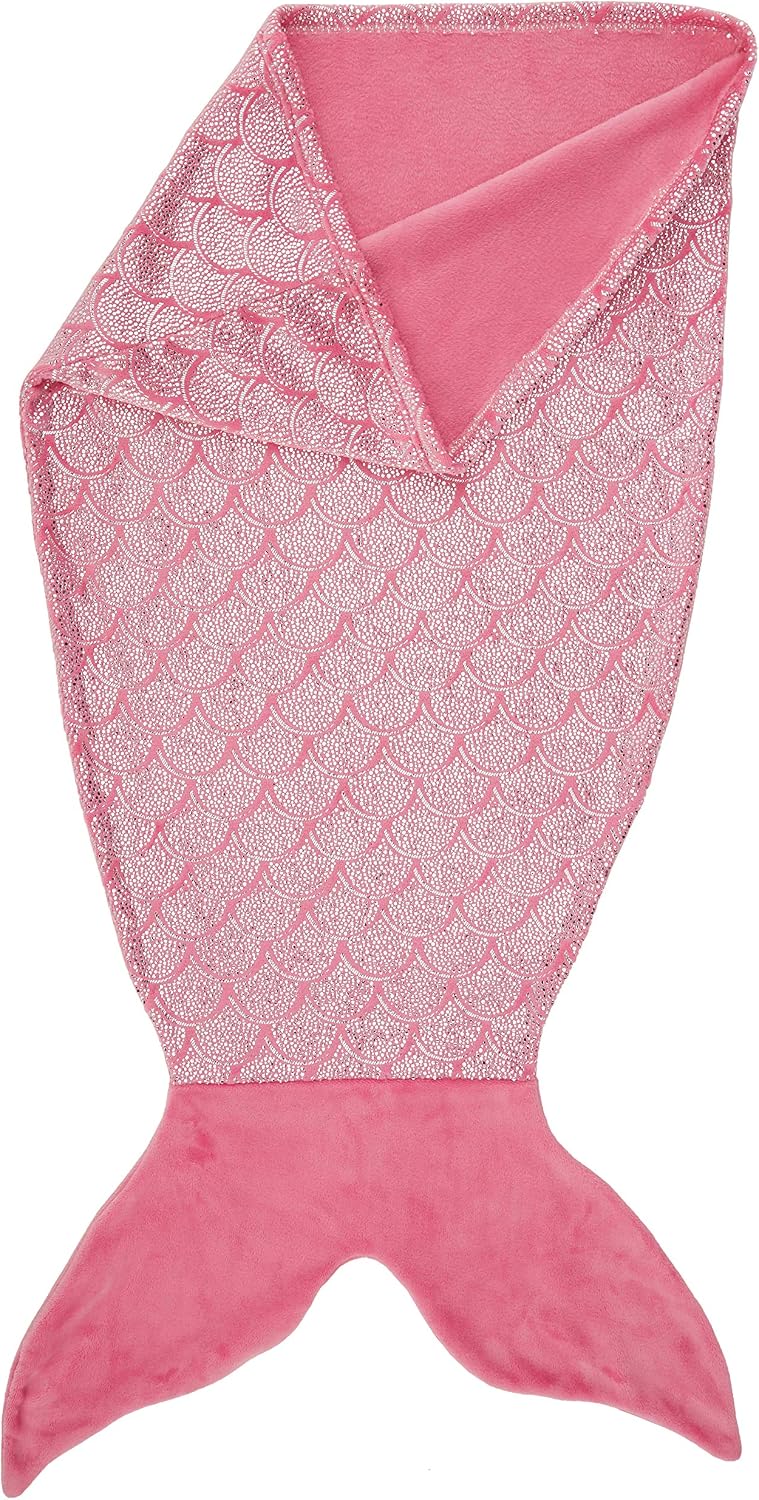 Amazon Basics Kids Fleece Tail Blanket - 26 in x 56 in, Pink Mermaid
