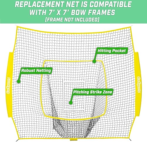 Vista 14 de GoSports Red de béisbol de repuesto de 7 x 7 pies, solo red, marco no incluido, elige tu color Rojo
