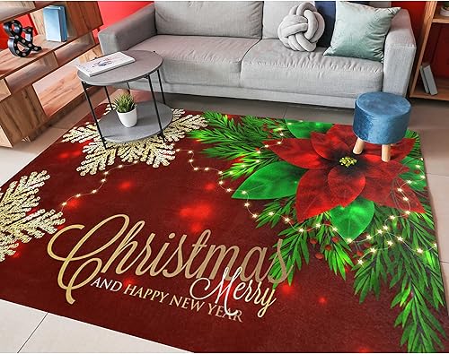 ALAZA Alfombra antideslizante de Navidad con copos de nieve de 4 x 5 pies para sala de estar, comedor, dormitorio, cocina, pasillo, oficina,