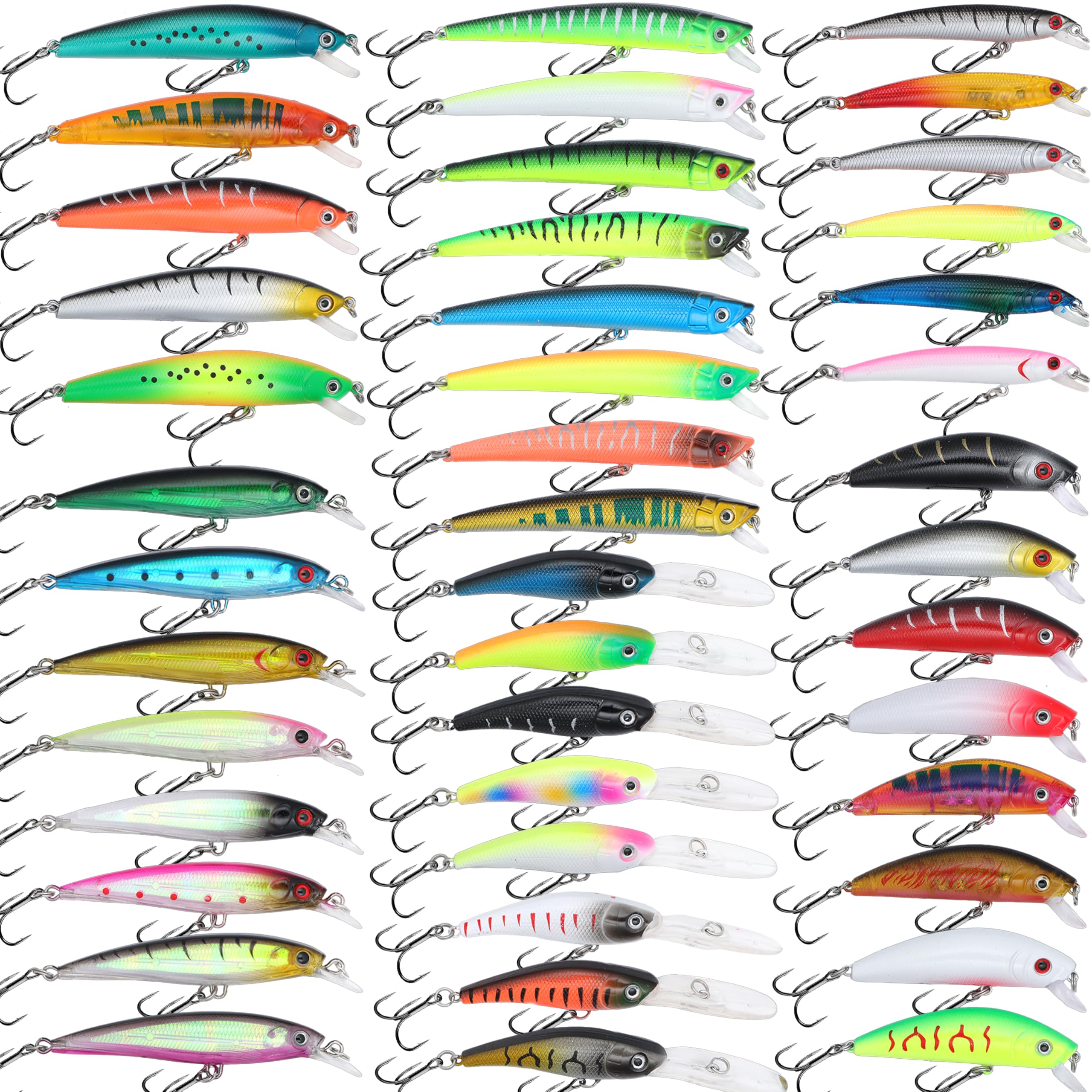 Angelköder-Set, gemischt, inklusive Minnow Popper Kurbelköder mit Haken für Salzwasser, Süßwasser, Forelle, Barsch, Lachs, flach, tiefes Tauchen, flache Seitenköder