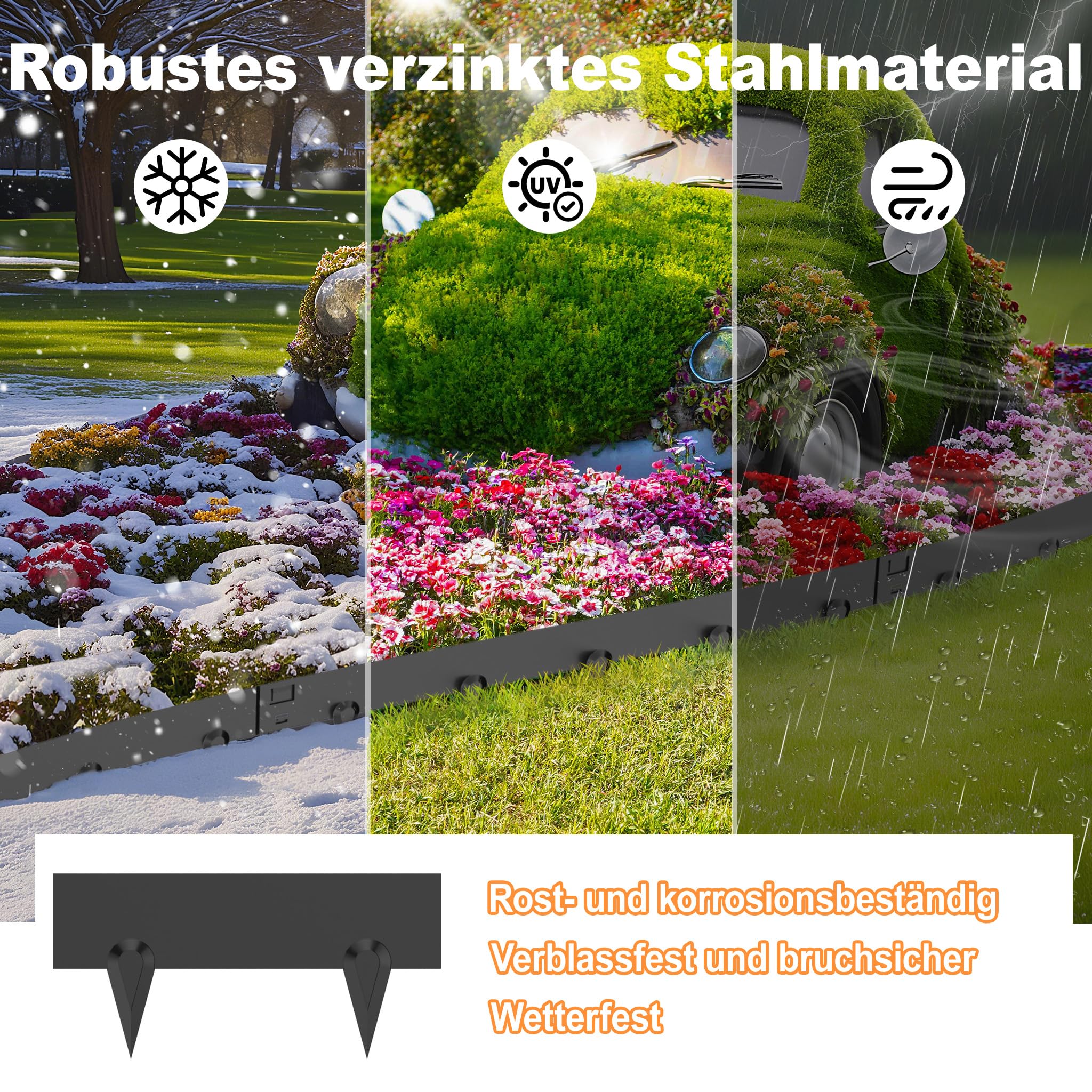 NAIZY Rasenkante Metall 10 Stück Beeteinfassung Flexible Beetumrandung mit Schnalle Mähkante für Garten, Anthrazit