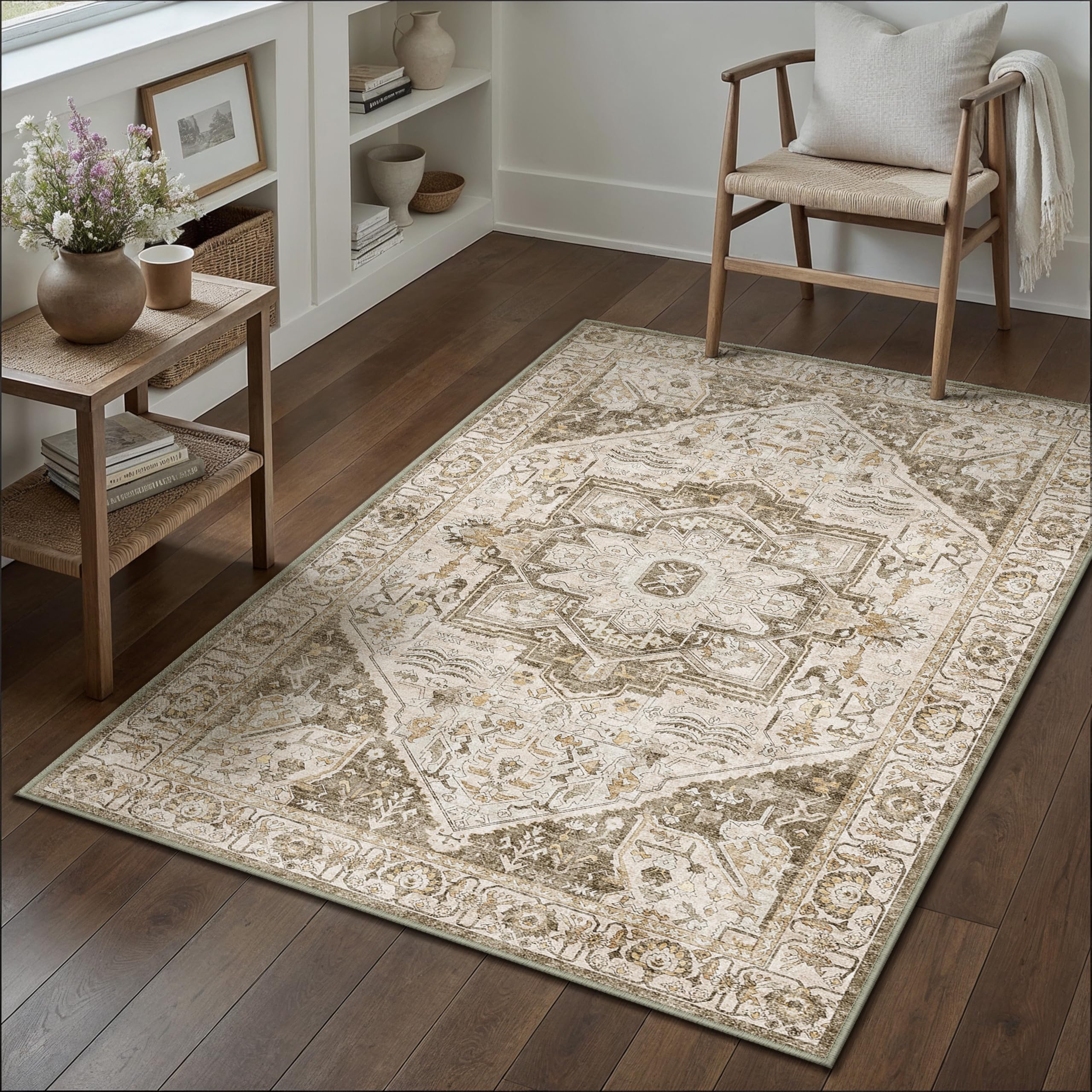 HUGEAR Vintage Tappeto Salotto Marrone Tappeti 120x180cm Soggiorno Antiscivolo Lavabile in Lavatrice Tapette Camera da Letto Sala Ufficio Bambina Bambino Pelo Corto Grande Carpet