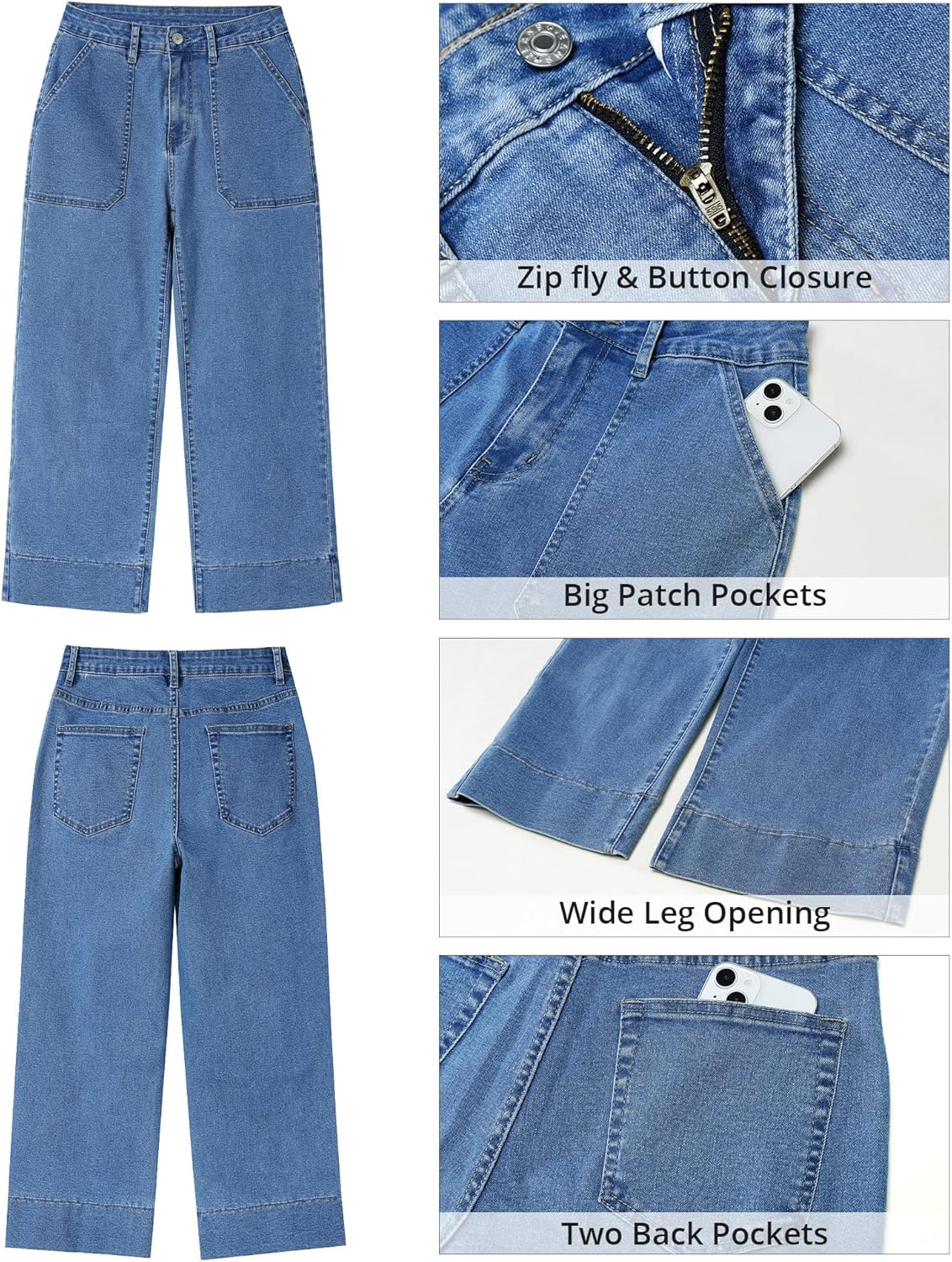 GRAPENT Capri Jeans for Women High Waisted Wide Leg Trendy Strechy Loose Straight Cropped Denim Jeans Pants with Pockets - Image 6