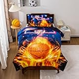 Btargot Basketball Fire Court Comforter Sets Twin for Boys Teens,Ball Sports Games Print, Basketball Hoop Bedding Home Decor