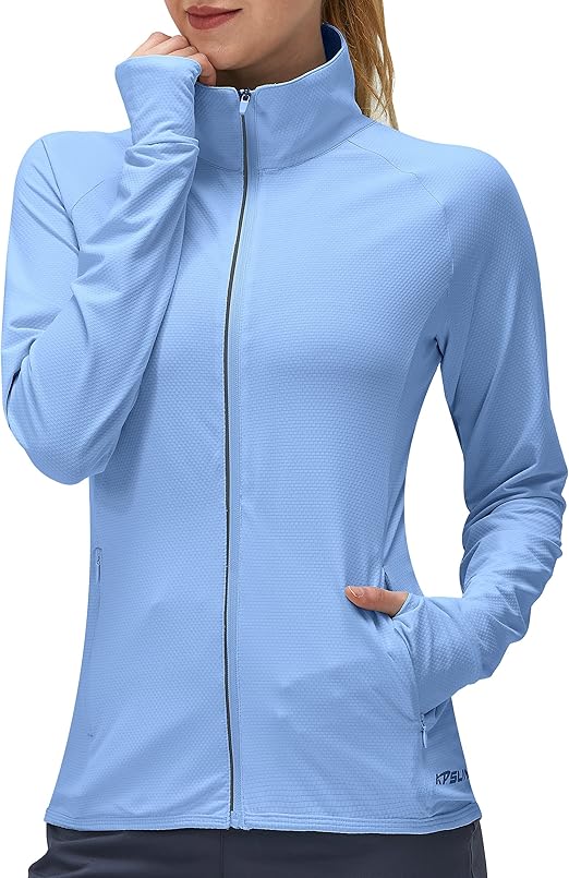 Women's UPF 50+ UV Sun Protection Clothing Long Sleeve Athletic Hiking Shirts Lightweight SPF Zip Up Outdoor Jacket