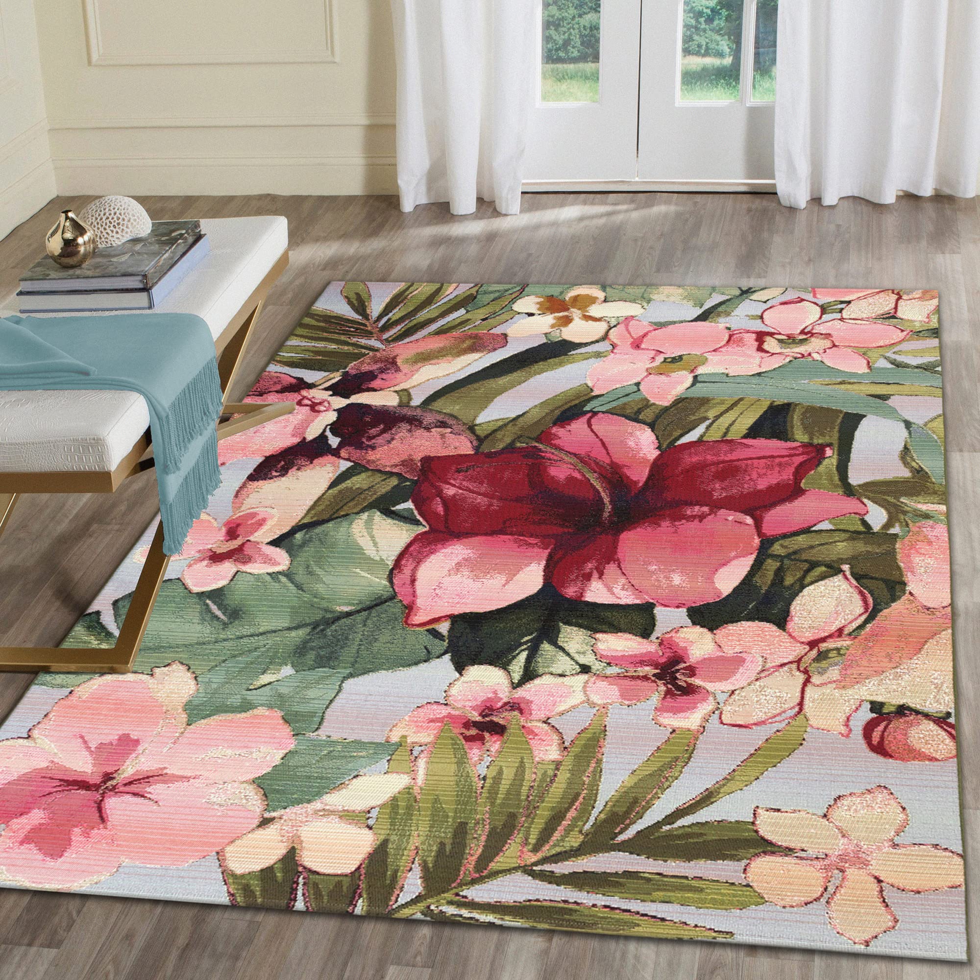 Liora ManneMarina Indoor Outdoor Rug - Floral & Safari Designs, Comfortable & Durable, Power Loomed, Polypropylene Material, UV Stabilized, Tropical Floral, 3'3" x 4'11"