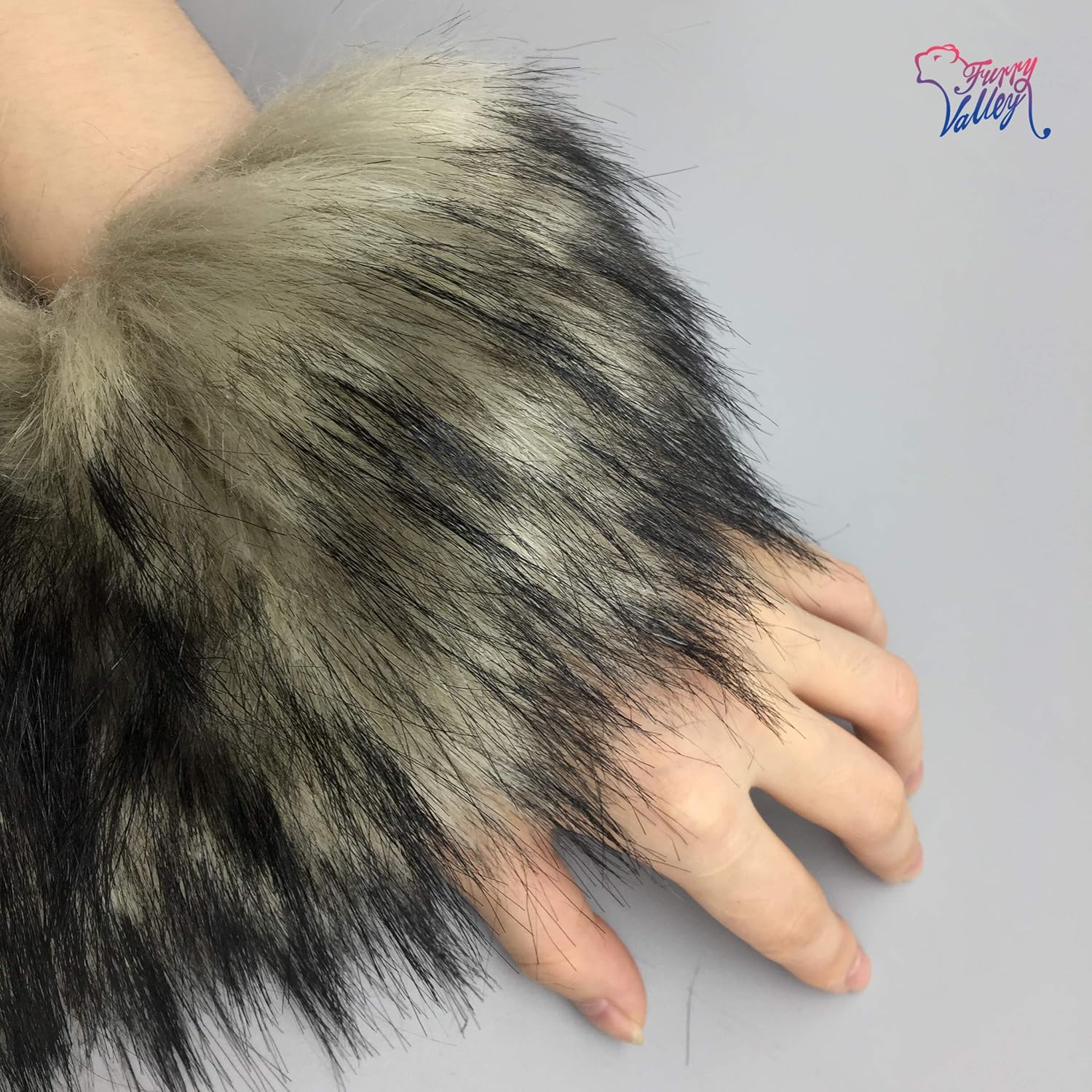 Furryvalley Faux Fur Trim Raccon Fox Fur Ribbon Craft Furry Stripe for Slippers Slides Fringe 2 Yards (Gray) (Pack of 2)