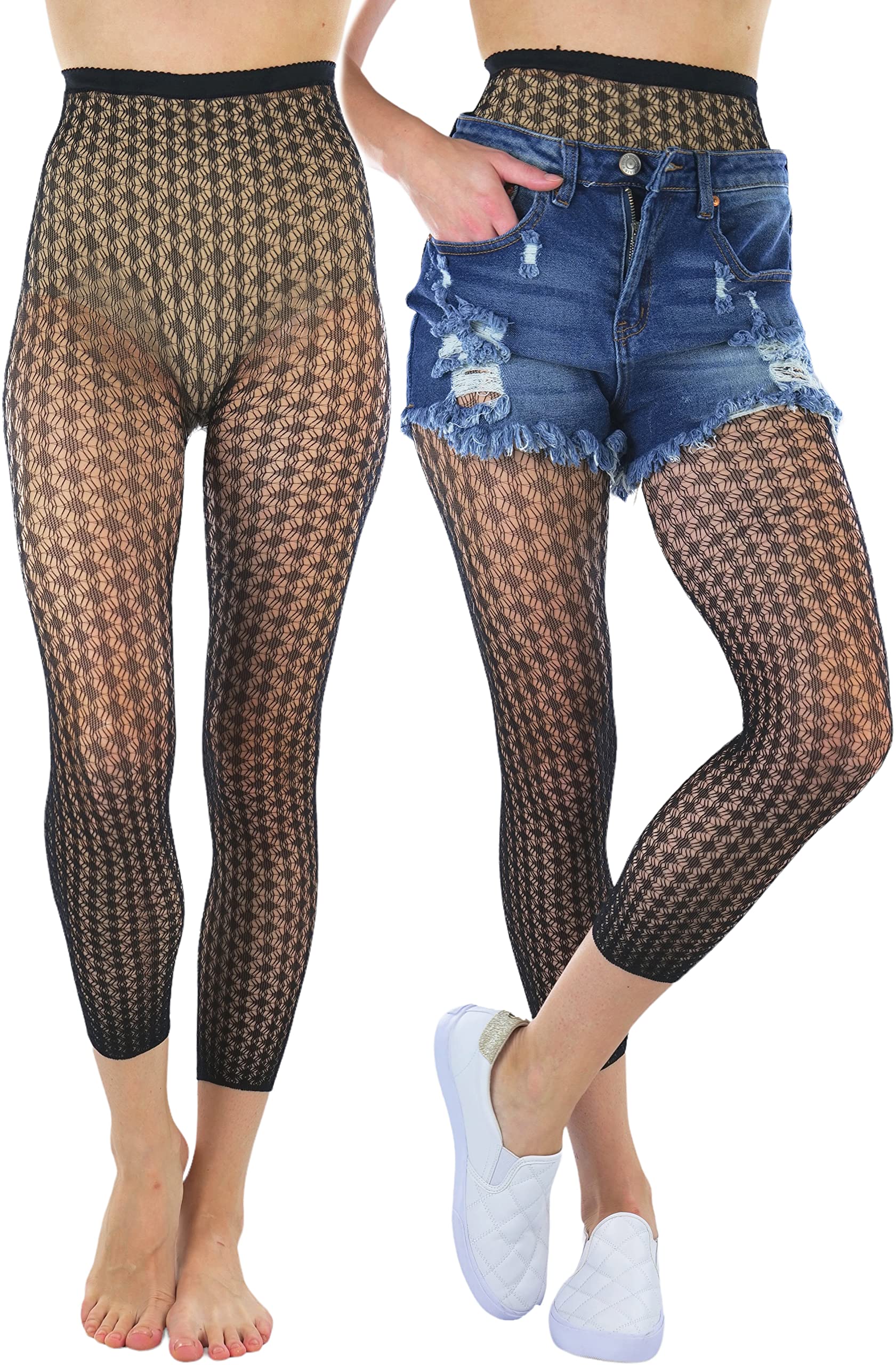 ToBeInStyle Women's Single Floral Lace Fishnet Tights Footless &amp; Stirrup Design