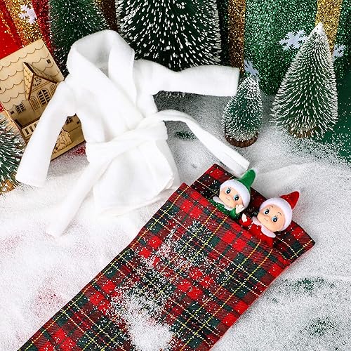 Miniatura 7 de Skylety 2 muñecas de elfo de Navidad, gemelos, rojo y verde, 1 muñeco de elfo de Navidad, saco de dormir a cuadros rojos y 1 bata de baño de muñeca