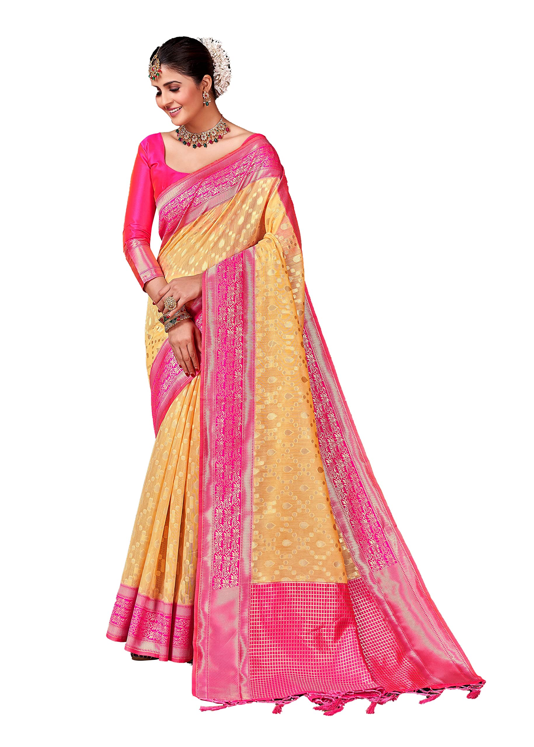 Elina fashion Indian Sarees for Women Banarasi Art Silk Woven Sari | Diwali Wedding Gift Saree & Unstitched Blouse