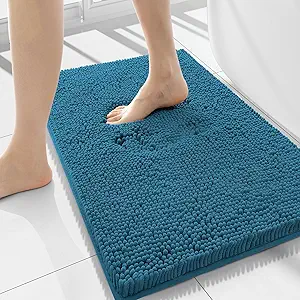 Smiry Luxury Chenille Bathroom Rugs 34x21, Extra Soft and Absorbent Shaggy Bath Mat, Machine Washable, Non-Slip Plush Carpet Runner for Tub, Shower, and Floor, Home Decor Accessories, Peacock Blue