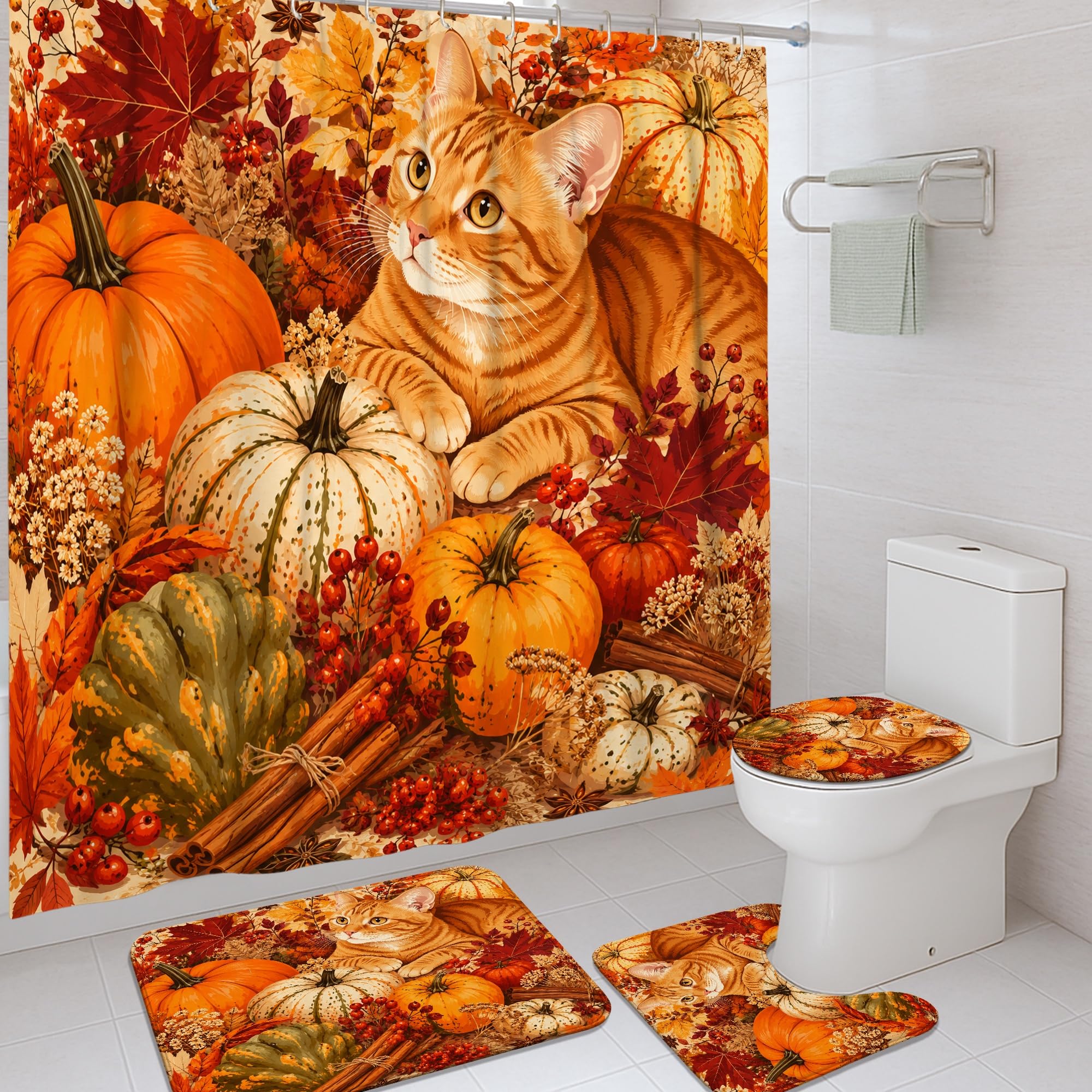 Rideau de douche citrouille occultant en toile pour dortoir et intimité avec tapis
