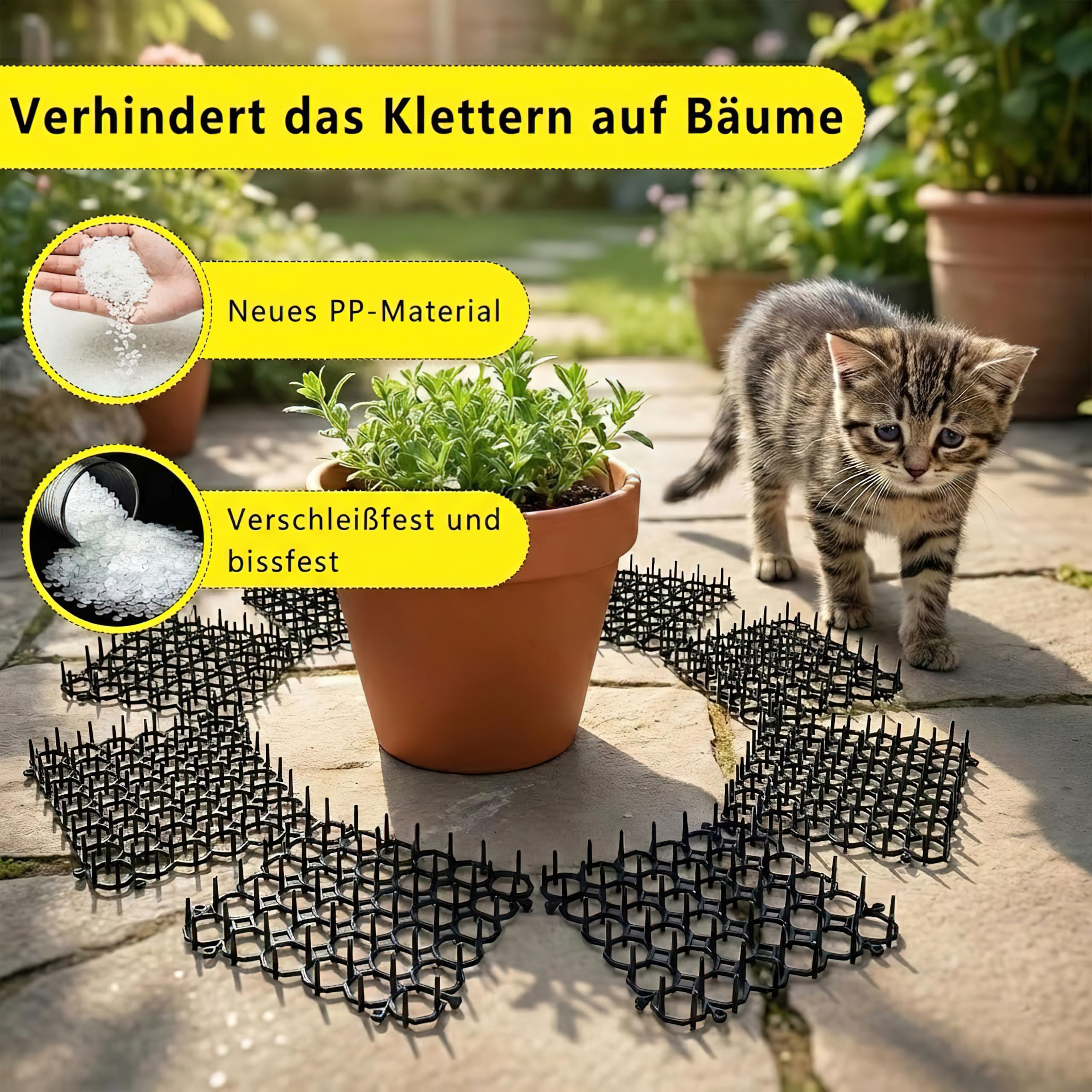 Katzenabwehrmatte – 20,3 x 15,2 cm Dornengitter gegen Katzen, 6 Stück, hält Katzen von Topfpflanzen fern, mit 8 U-förmigen Heringen, Außen- und Innenbereich, für Leintierzaun-Barriere
