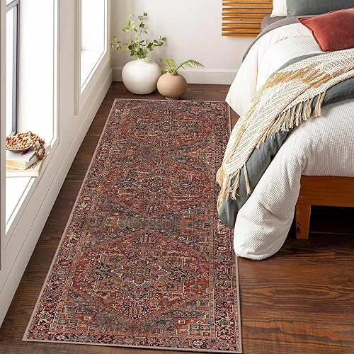 Miniatura 4 de Alfombra de pasillo de 2 pies 6 pulgadas x 8 pies, alfombra vintage de cocina, suave, antideslizante, lavable, con respaldo de goma, alfombra