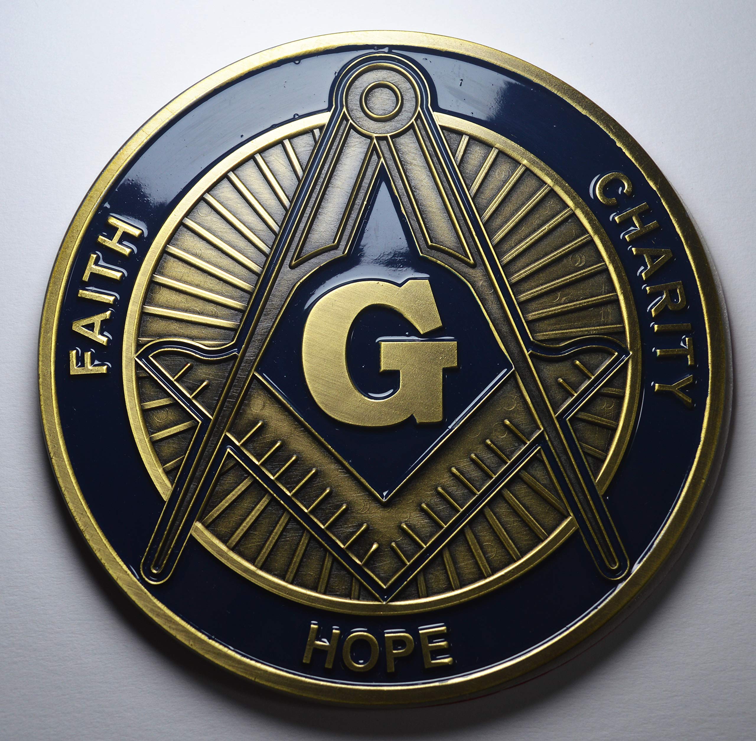 The Commemorative Coin Company Large Enamelled MASONIC Car Emblem/Decoration/Badge/Decal. Square & Compasses. Freemasonry, Masons, Lodge. Enamel Badge, 75mm