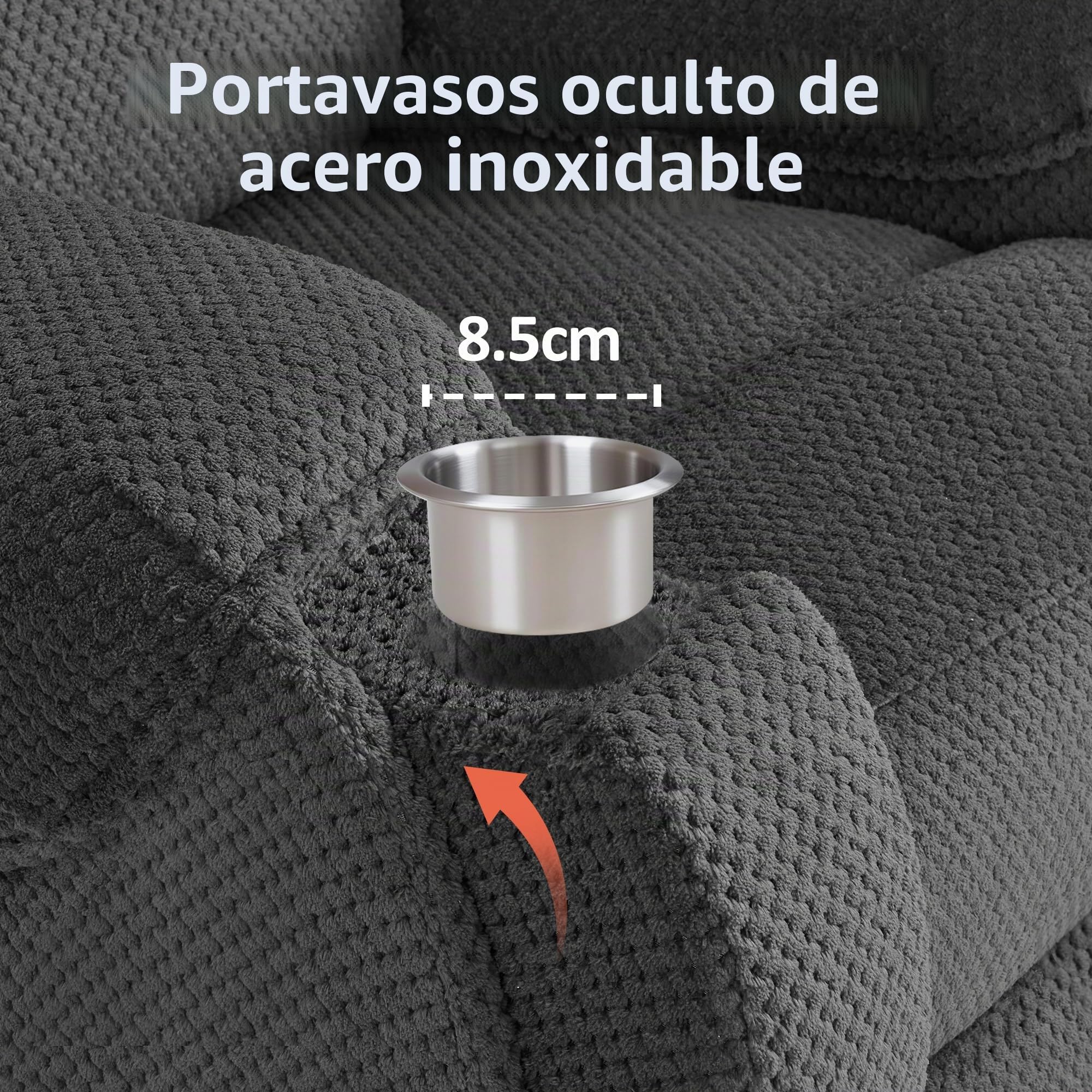 M MCombo Sillón eléctrico con Ayuda para levantarse, con Masaje y calefacción, sillón de Relax con función reclinable hasta 145° 35D, cojín de Espuma Completa, Soporte Oculto 7252 (Tela, Gris Oscuro)