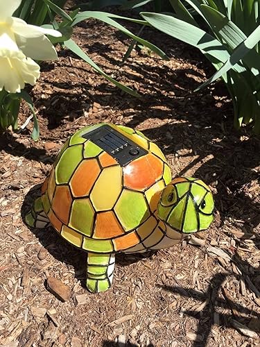 Florals Luz LED de estatua solar de tortuga Tiffany, pintada a mano para jardín, decoración de patio al aire libre, lámpara de estatua de paisaje,