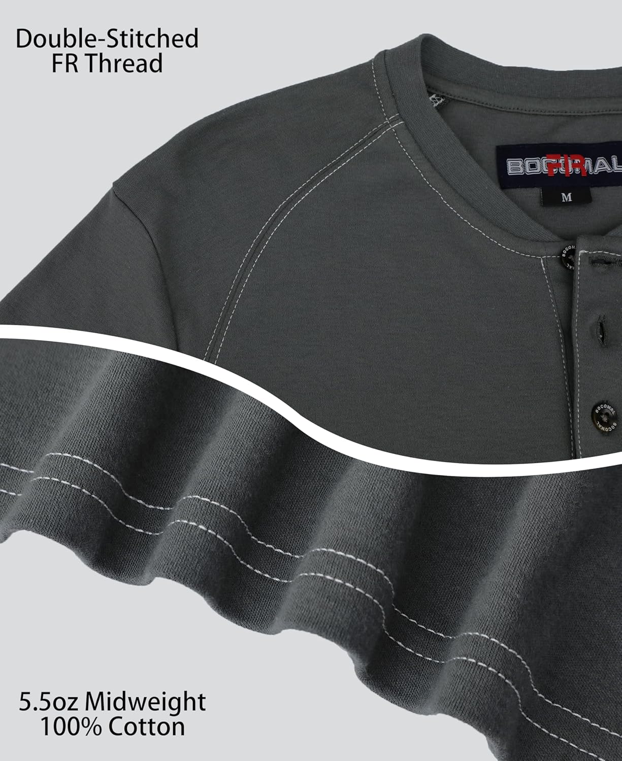 BOCOMAL Men's FR Henley Shirt Flame Resistant 5.5oz Cotton Long Sleeve Workwear UL NFPA2112 CAT2 Welding Tee - Image 6