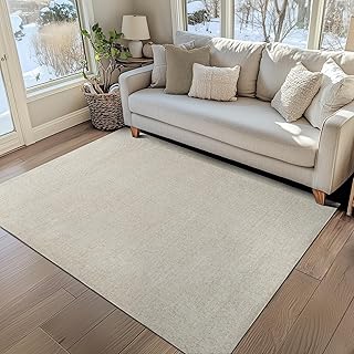 JINCHAN Modern Area Rug 152x213CM Washable Living Room Rug Grid Indoor Floor Cover Geometric Contemporary Non Slip Soft Carpet for Bedroom Dining Room Kitchen Home Office Oatmeal