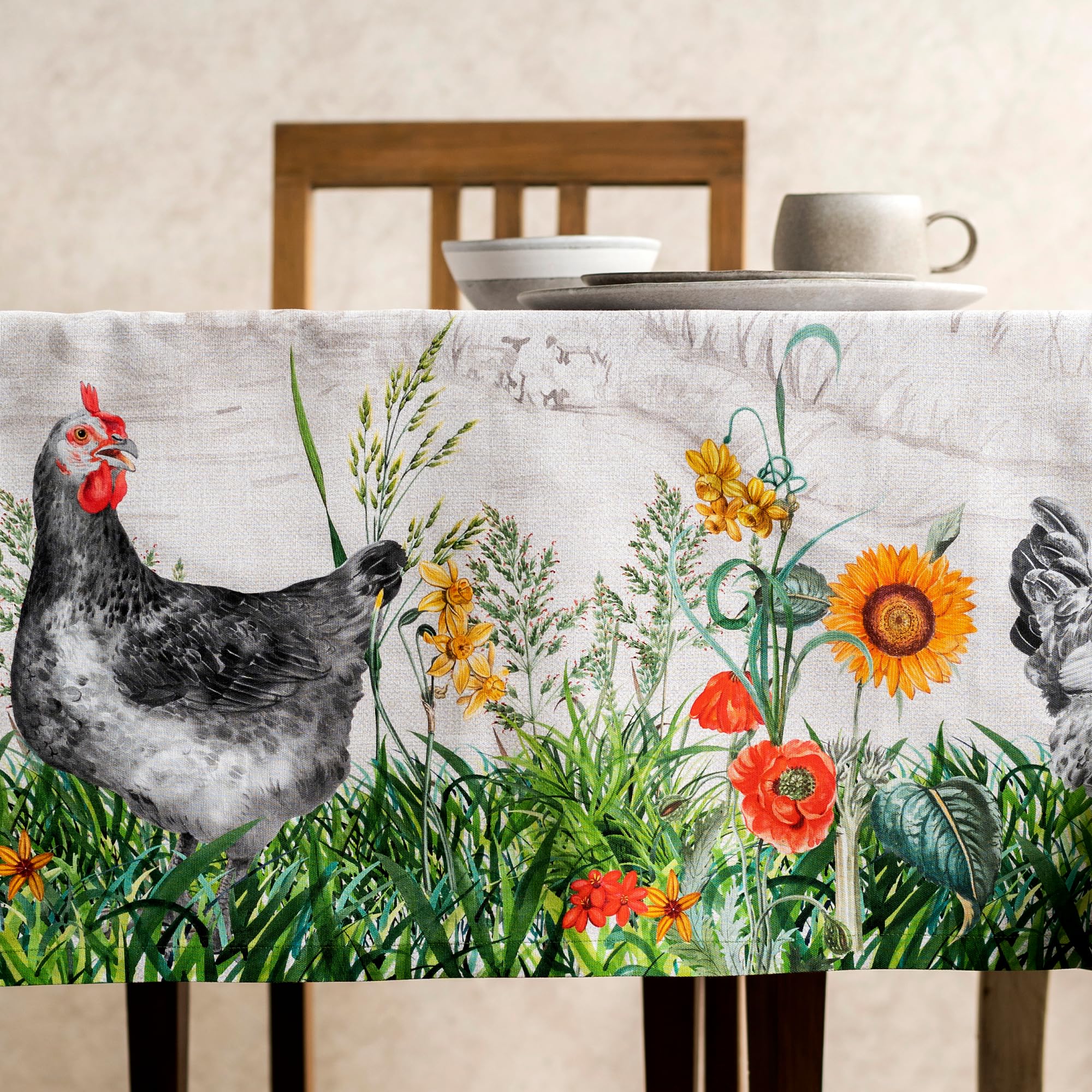 Maison d' Hermine Table Cover 60"x60" 100% Cotton Decorative Washable Square Tabletop Tablecloths for Gifts, Kitchen, Party, Wedding, Restaurant & Camping, Basse Cour - Spring/Summer