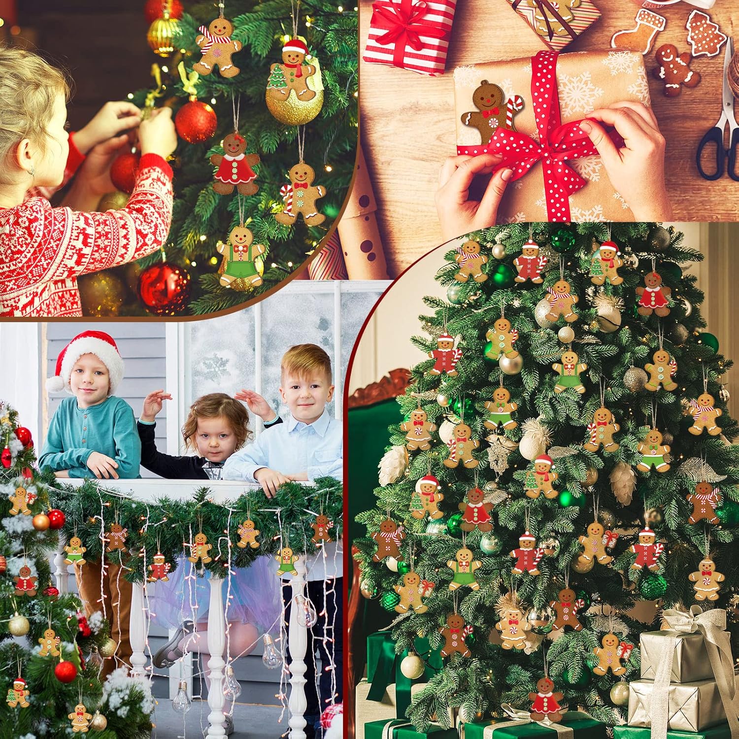 Ferraycle 36 Pcs Gingerbread Christmas Ornaments Christmas Tree Decorations 3 Inch Decorations Wooden Hanging Ornaments for Xmas Tree Home Kitchen Holiday Party Decor(Classic Style,Red)