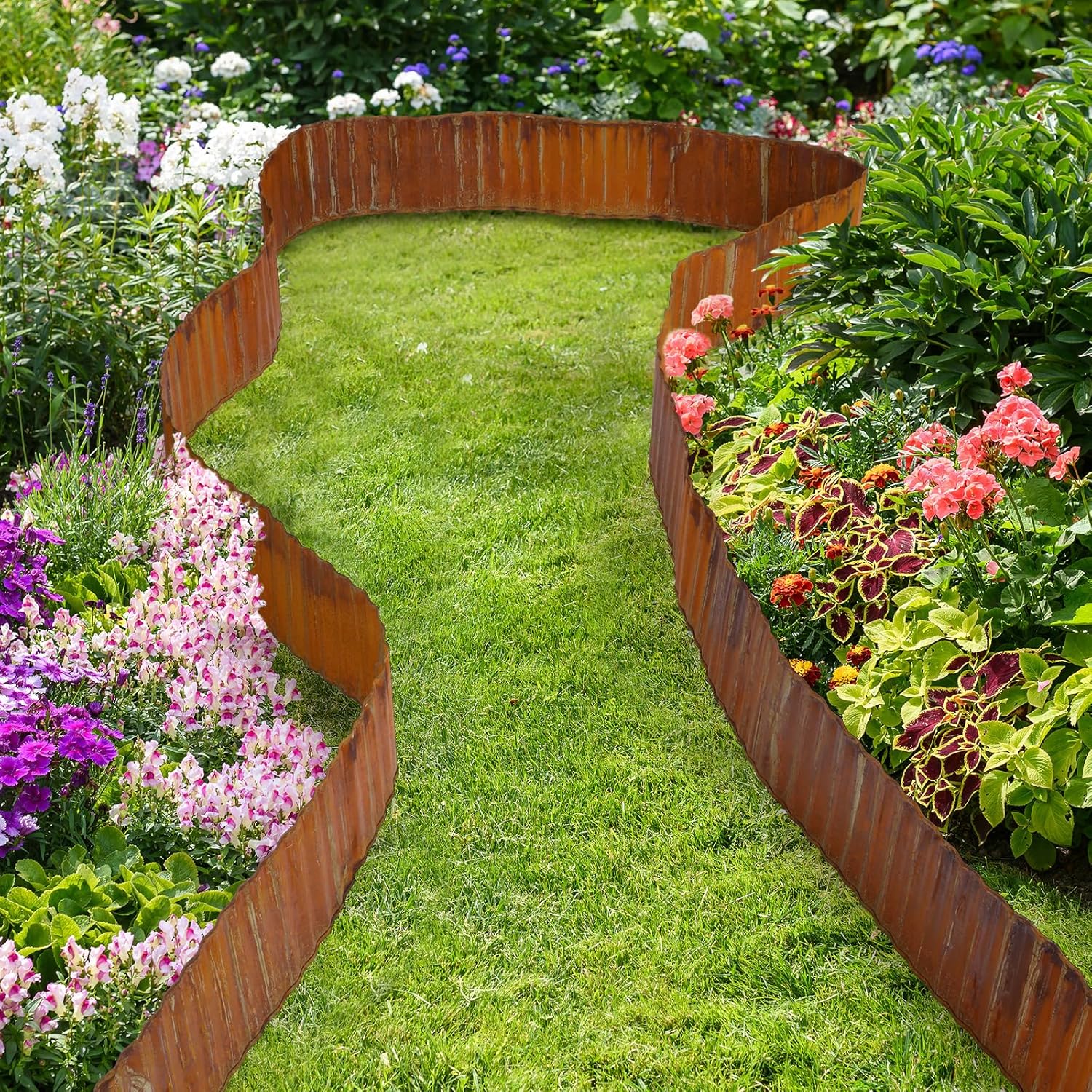 Tandefio 2 Pcs Rusted Corrugated Garden Edging 6 Inch x 20 ft Metal Landscape Edging Border Garden Fence Border for Lawn Flower Bed Vegetable Raised Bed Landscaping