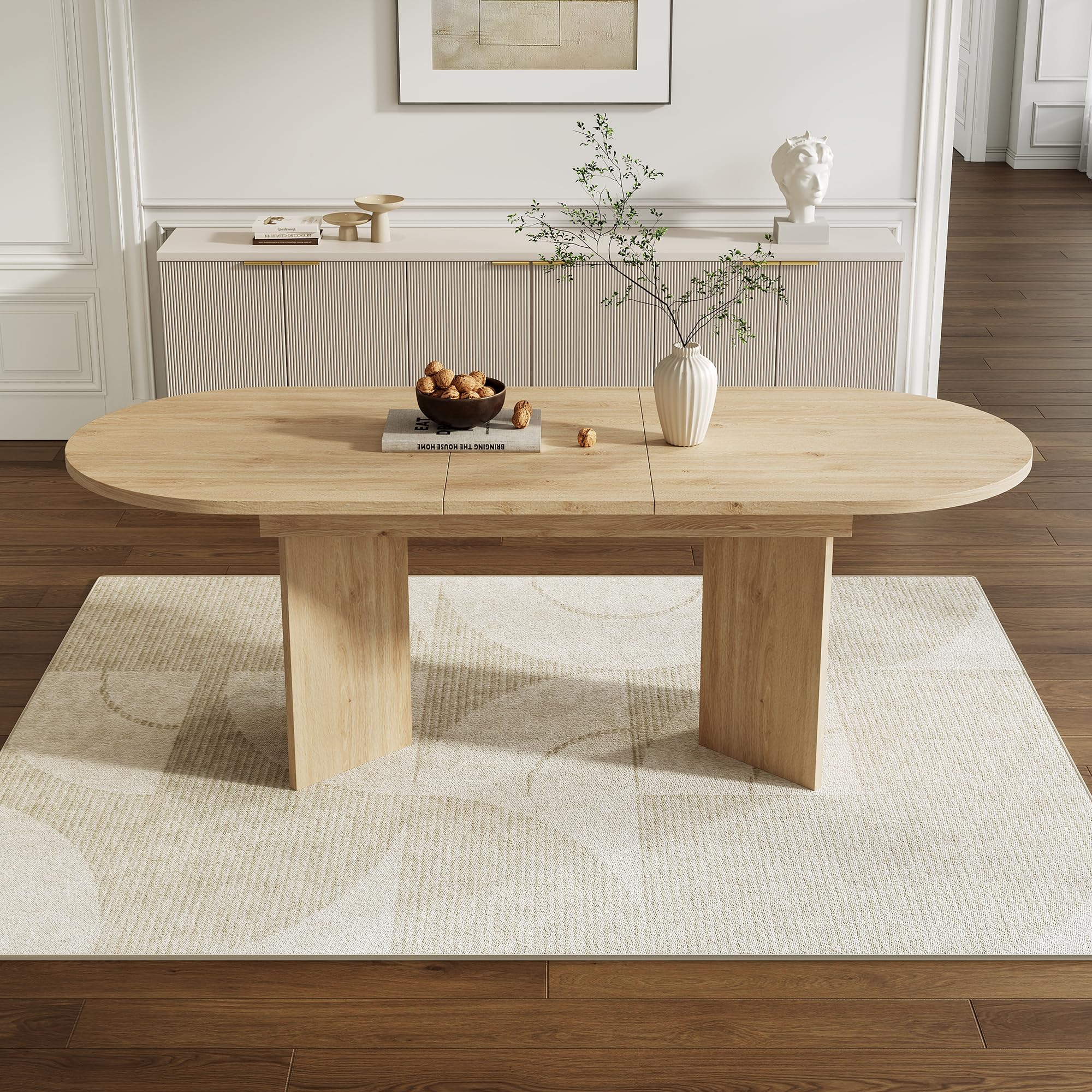 Soweiz Mesa de comedor extensible, 120/160 x 80 cm, mesa de madera adecuada para 4-6 personas, mesa de comedor con esquinas redondeadas, mesa de comedor, mesa de salón engrosada, color roble