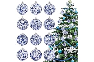 12 Pcs Blue & White Chinoiserie Christmas Ornaments