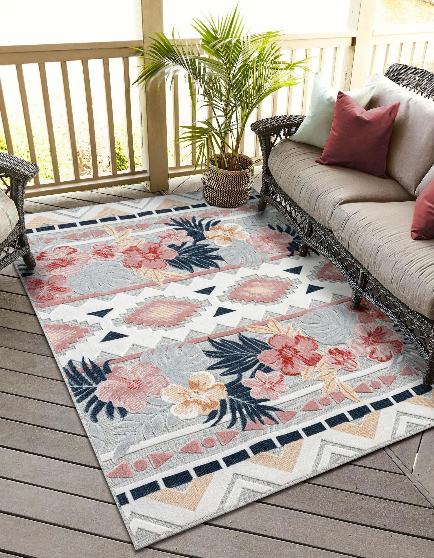 MY-RUG Outdoor Teppich wetterfest 200 x 300 cm, UV beständig & robust für Garten Terrasse, Balkon Küche & Wohnzimmer, kurzflor waschbarer Wohnzimmerteppich, Aurora