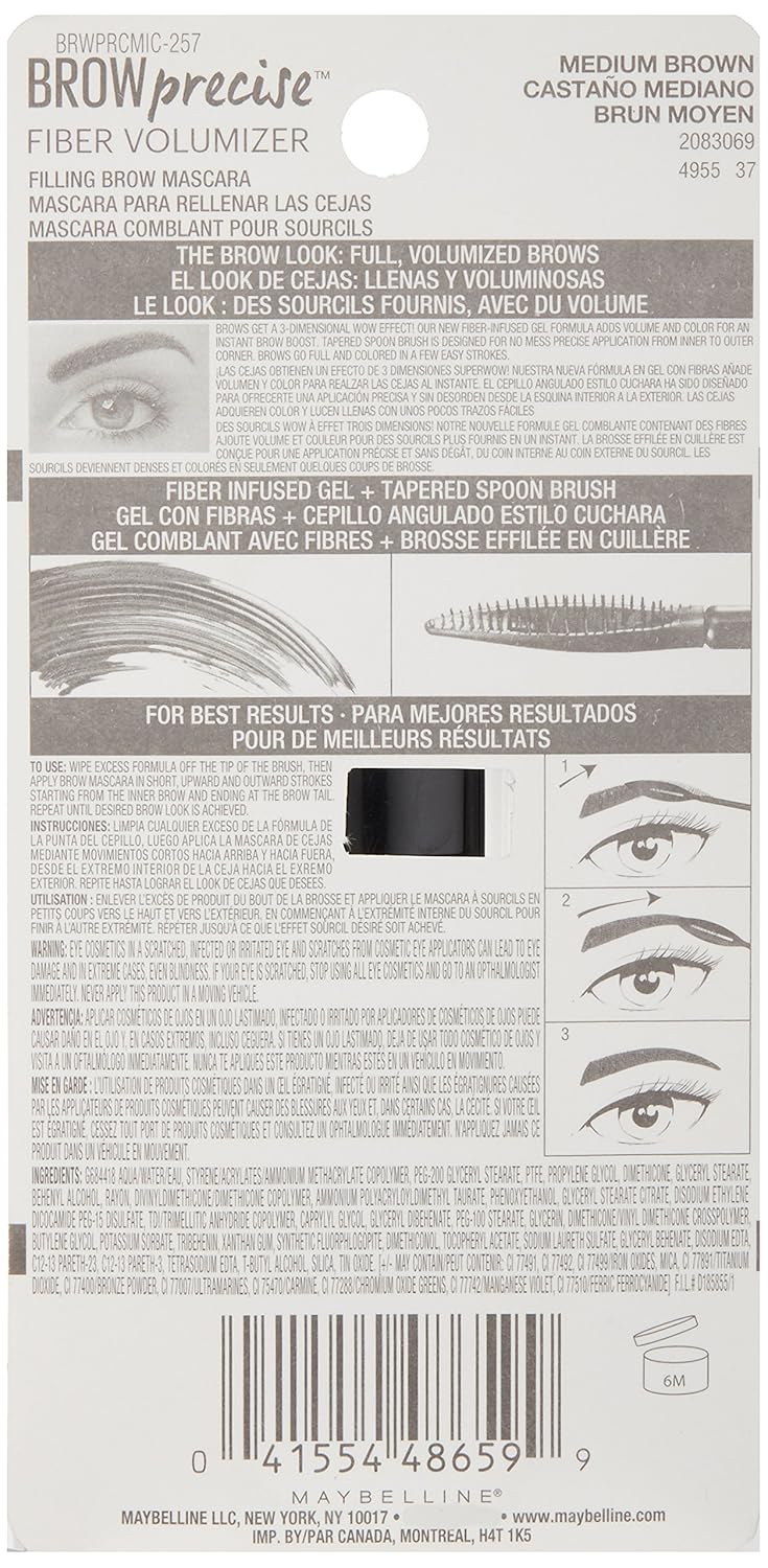 Maybelline Brow Precise Fiber Volumizer Eyebrow Mascara, Soft Brown, 0.27 fl. oz. : Beauty & Personal Care