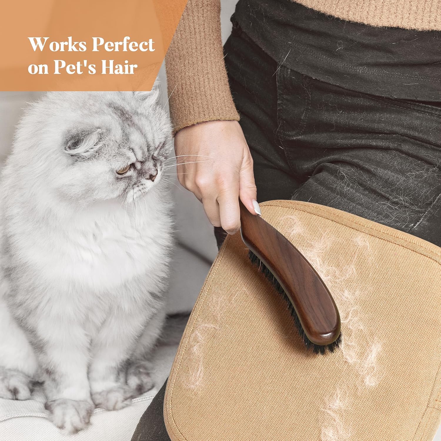 BFWood Clothes Brush, Boar Bristle Lint Brush for Suits, Cashmere, Wool, Velvet, Suede and Pet Hair, Large Black Walnut Wood Handle - Image 8