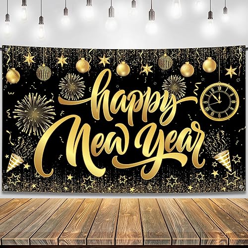 KatchOn, Cartel XtraLarge de Feliz Año Nuevo – 72 x 44 pulgadas | Fondo de feliz año nuevo para suministros de fiesta de Año Nuevo | Decoraciones de