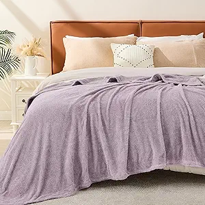 EMME Muslin and Fleece Queen Blanket Reversible - 80"*90" Lavender Soft Warm Throw Blankets for Couch Bed Picnic Travel Bed