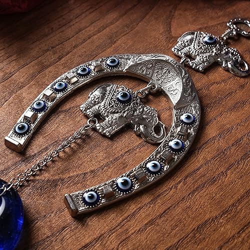 Miniatura 10 de BCS Decoración de pared contra el mal de ojo, metal de 4.3 pulgadas de ancho x 12.2 pulgadas de largo, amuleto turco griego de Nazar, amuleto de