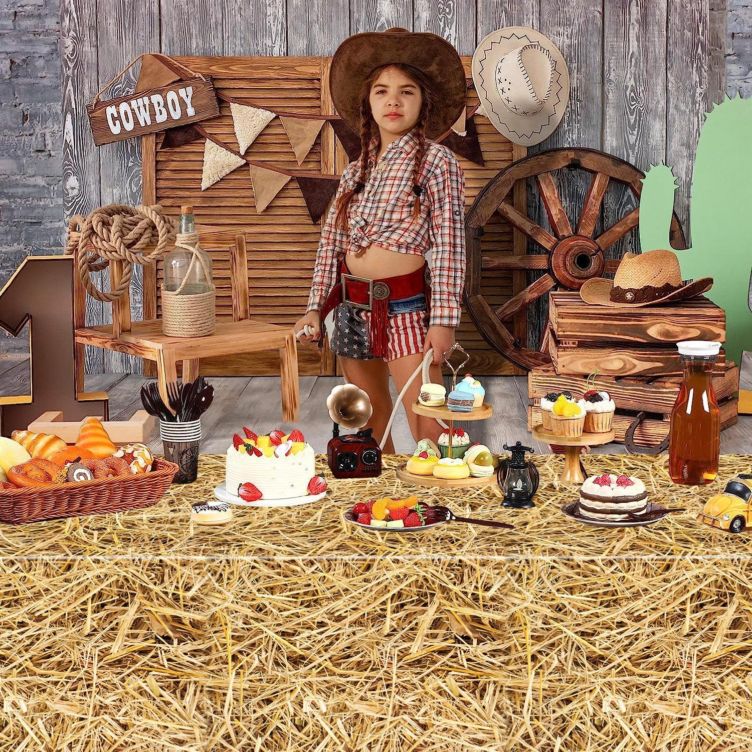 4-Pack Straw Tablecovers For Western Farm Parties - 51x86 Inch Cowboy Theme Table Decor