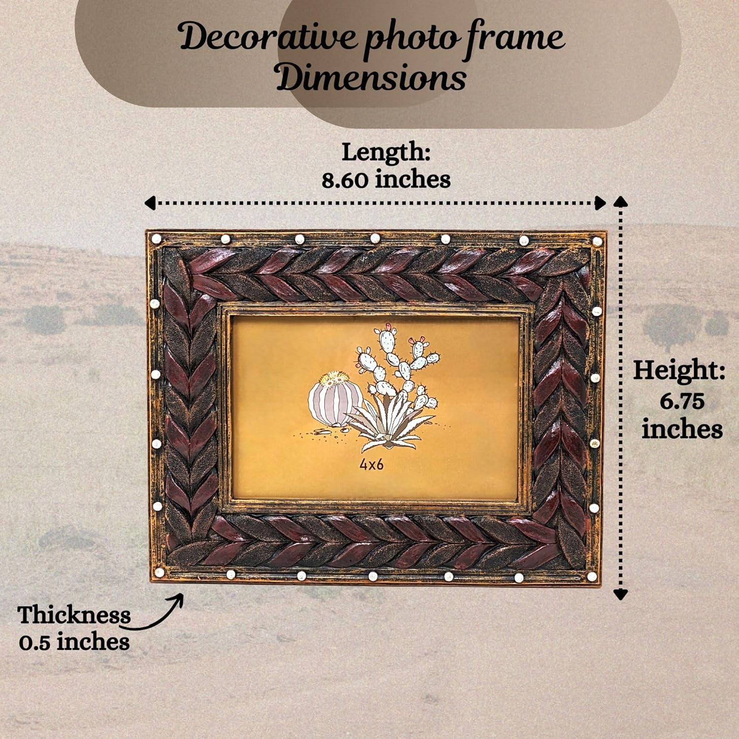 BestGiftEver Rustic 4x6 Tabletop Picture Frame - Faux Leather Cord Design Resin Frame for Western & Southwest Decor - Handcrafted Look for Farmhouse, Country Style, and Unique Home Accents