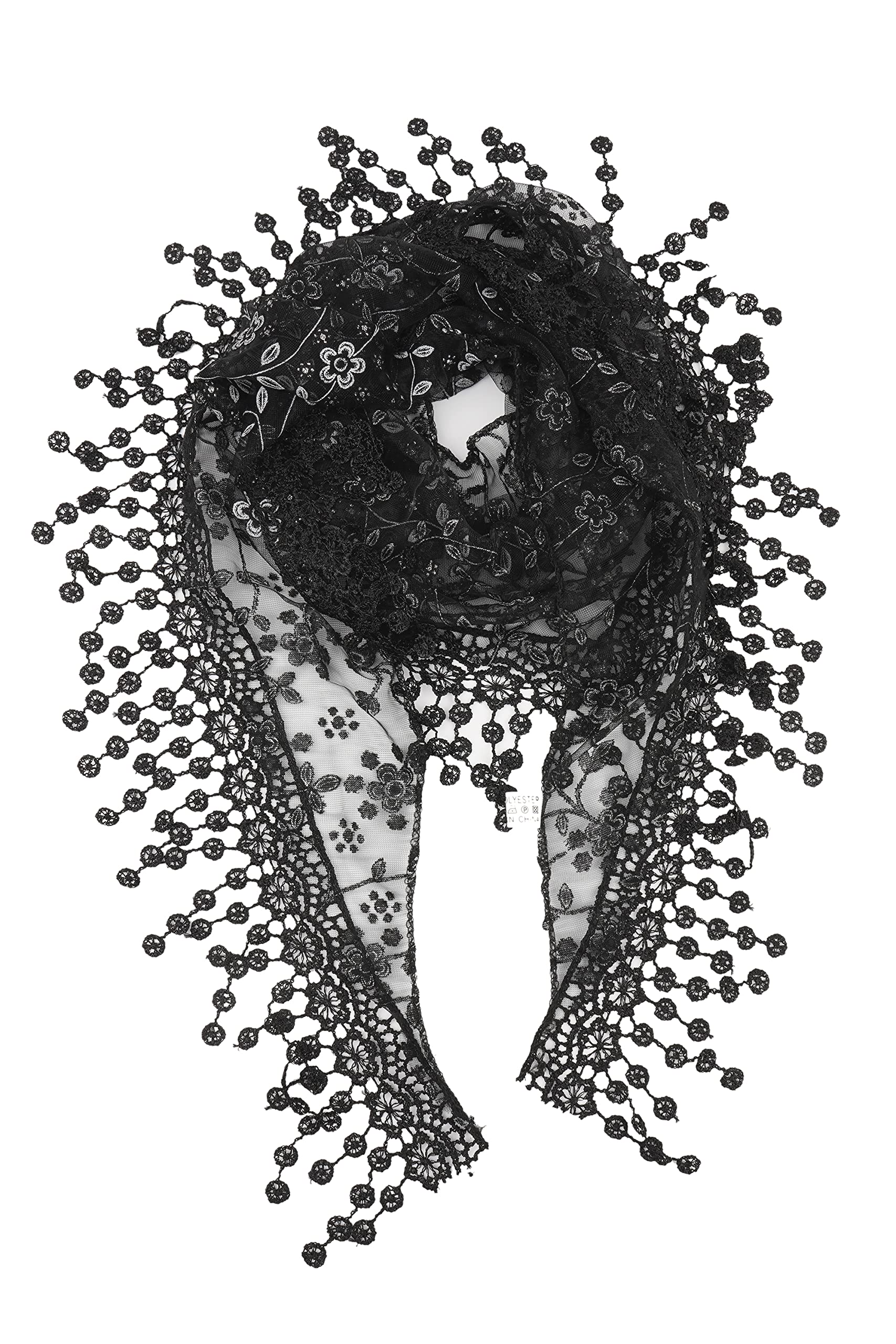 YOUR SMILELightweight Soft Leaf Lace Fringes Triangular Floral Fashion Towel Scarf Wrap for Women