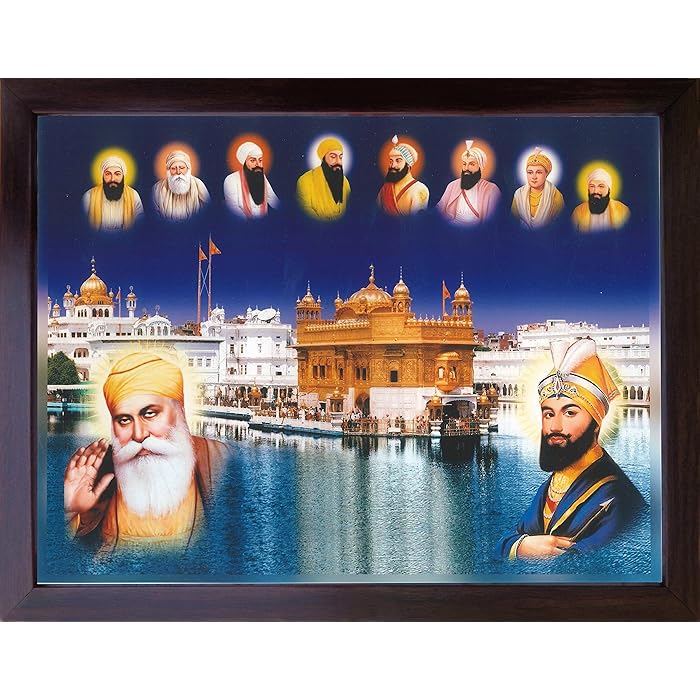 Buy Guru Gobind Singh ji and Gurunank Dev ji giving blessings with other eight Sikh gurus