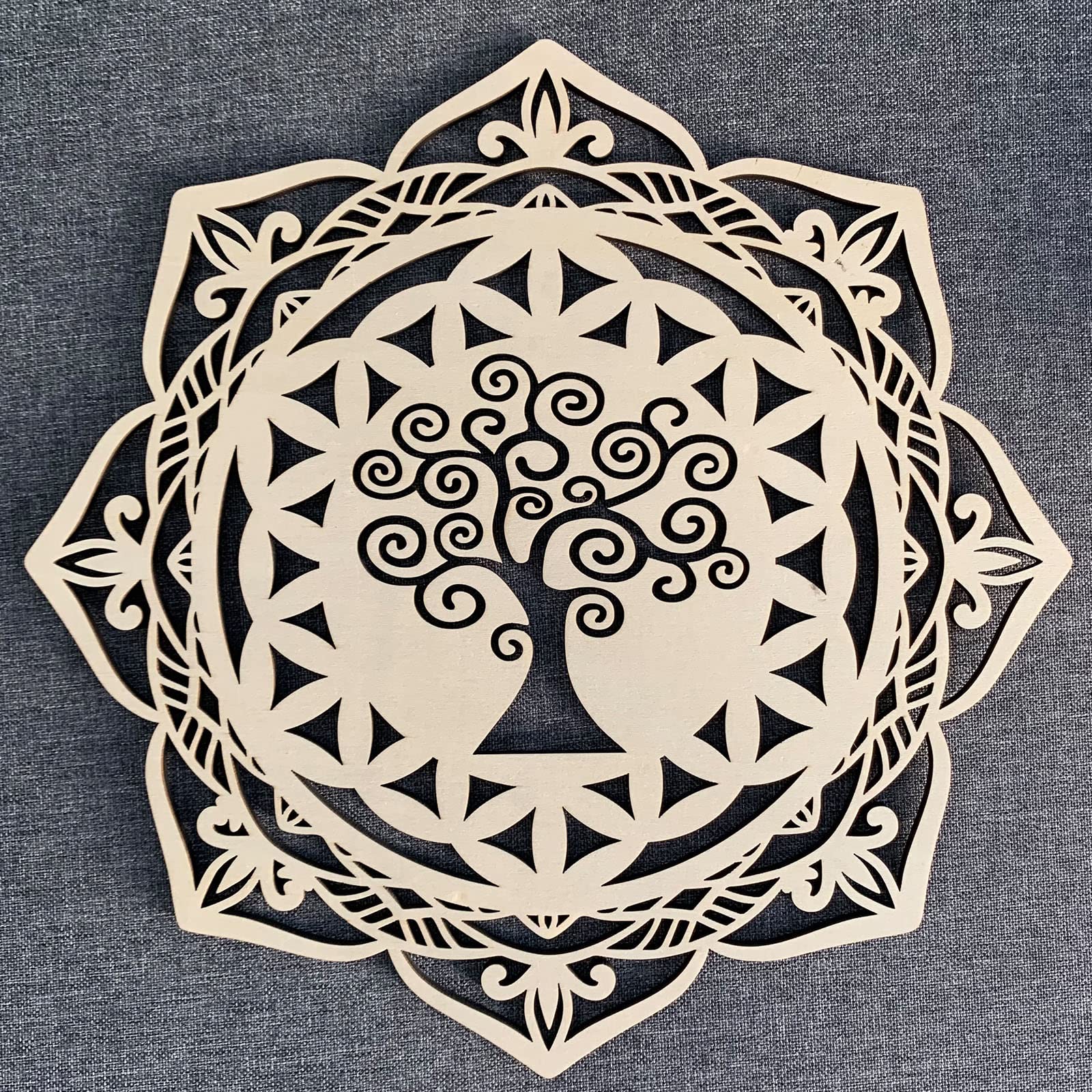 Sacred Lotus Flower Wall Art Set 4Pcs 12” Wood Om Wall Decor Mandala Hamsa Hand Wooden Art Tree of Life Yoga Decor Crystal Grid Meditation Chakra Wood Wall Hanging Decor Spiritual Gifts Zen Home Decor - Image 3