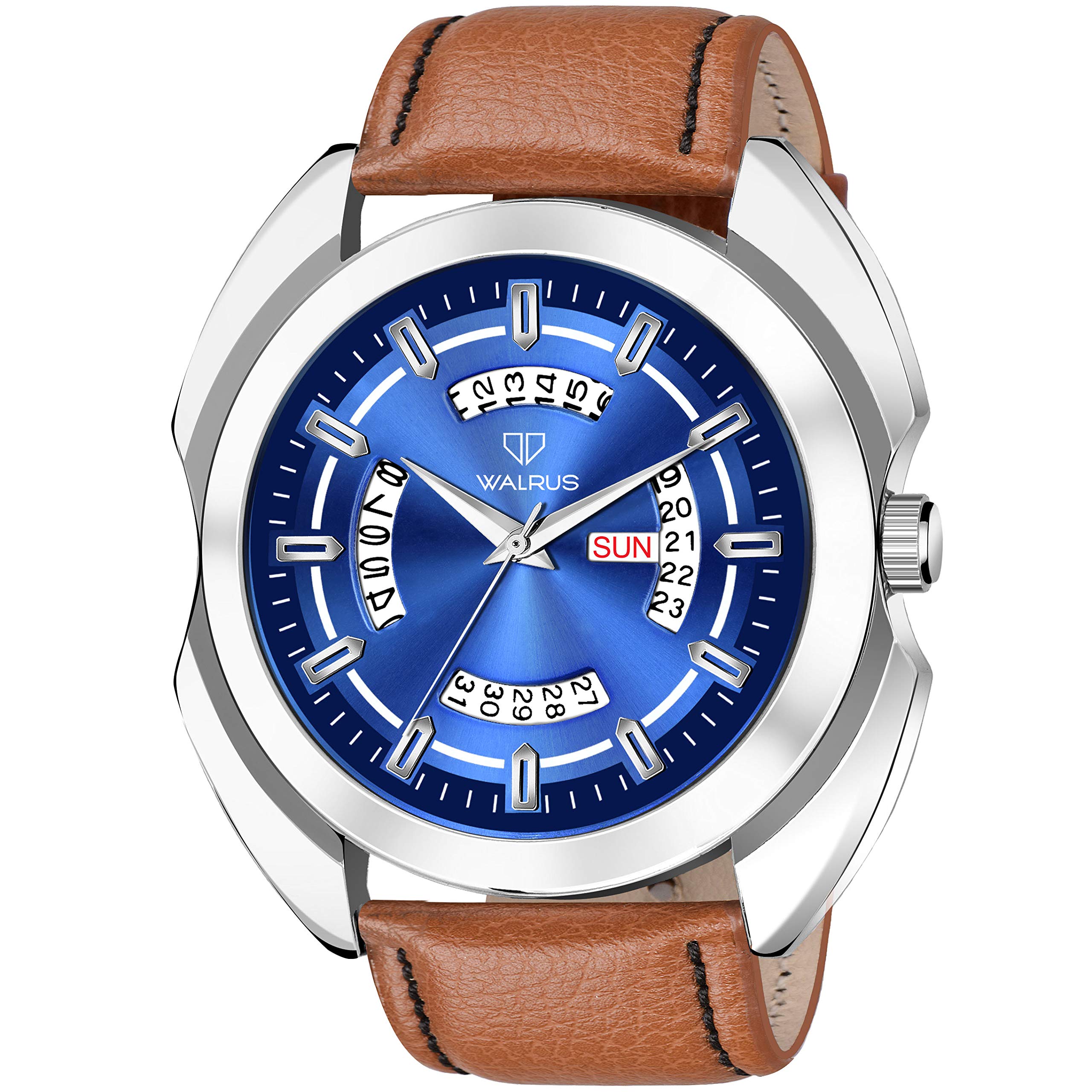 Walrus Blue Dial Analog Day Date Function Leather Strap Wrist Watch for Men - Professional & Casual Use- Old Money Style Mens Wrist Watch for Gift (B08X3GCNDF) Amazon Price History, Amazon Price Tracker
