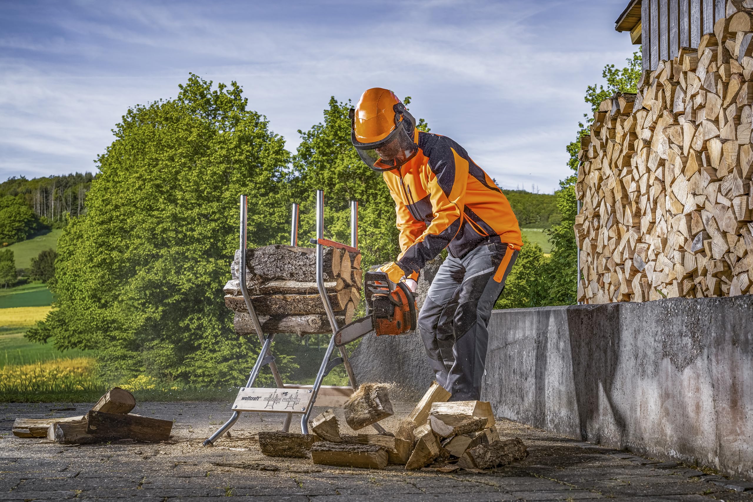 wolfcraft Sägebock Klappbar - Mobile Sägehilfe für Brennholz & Kettensägen