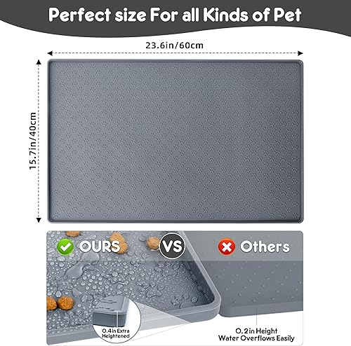 Miniatura 2 de Tapete de comida para perros y gatos, tapete de alimentación para perros y agua, 23.6 x 15.7 pulgadas, tapete de silicona para alimentos para perros