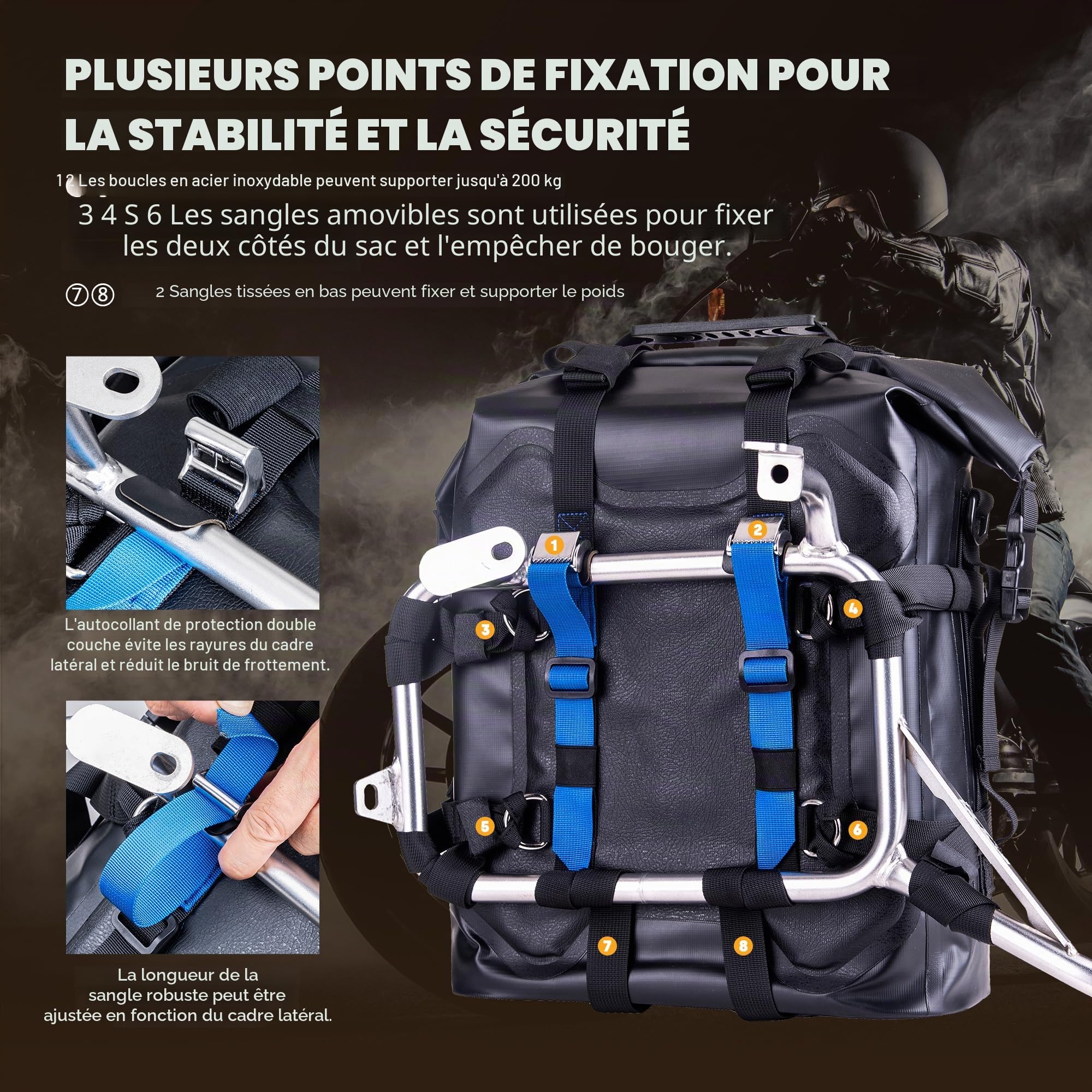 WILD HEART Sacoche latérale de Moto Suspension en Acier Inoxydable Sac étanche Sacoche de Selle 20L/25L Sac étanche Pianner Bag Résistant à l'usure Accessoires de Moto D'usage (Noir, 20l,One Pcs)
