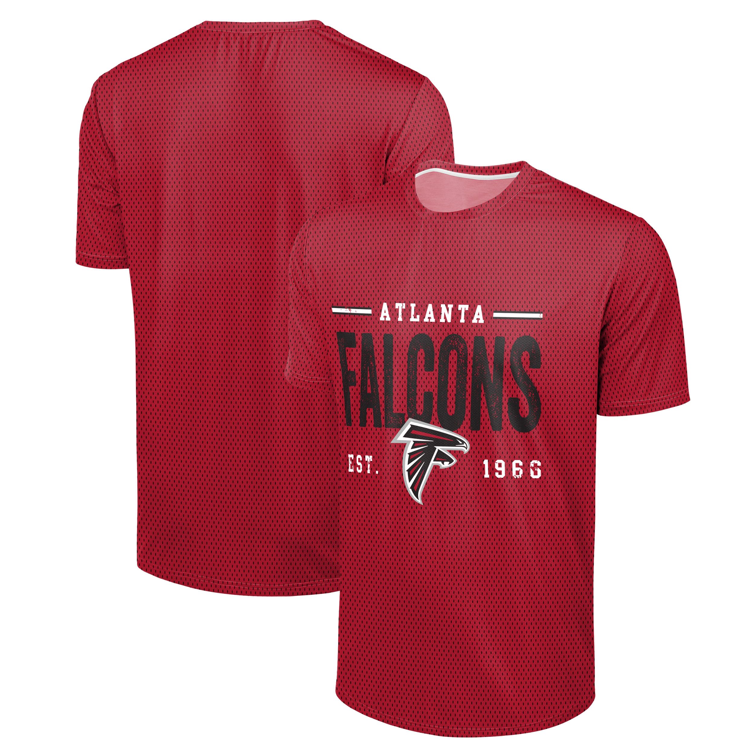 FOCO NFL Men's Officially Licensed Football Team Logo Wordmark Distressed Performance Team Color Crewneck T-Shirt, Atlanta Falcons - Red, Large