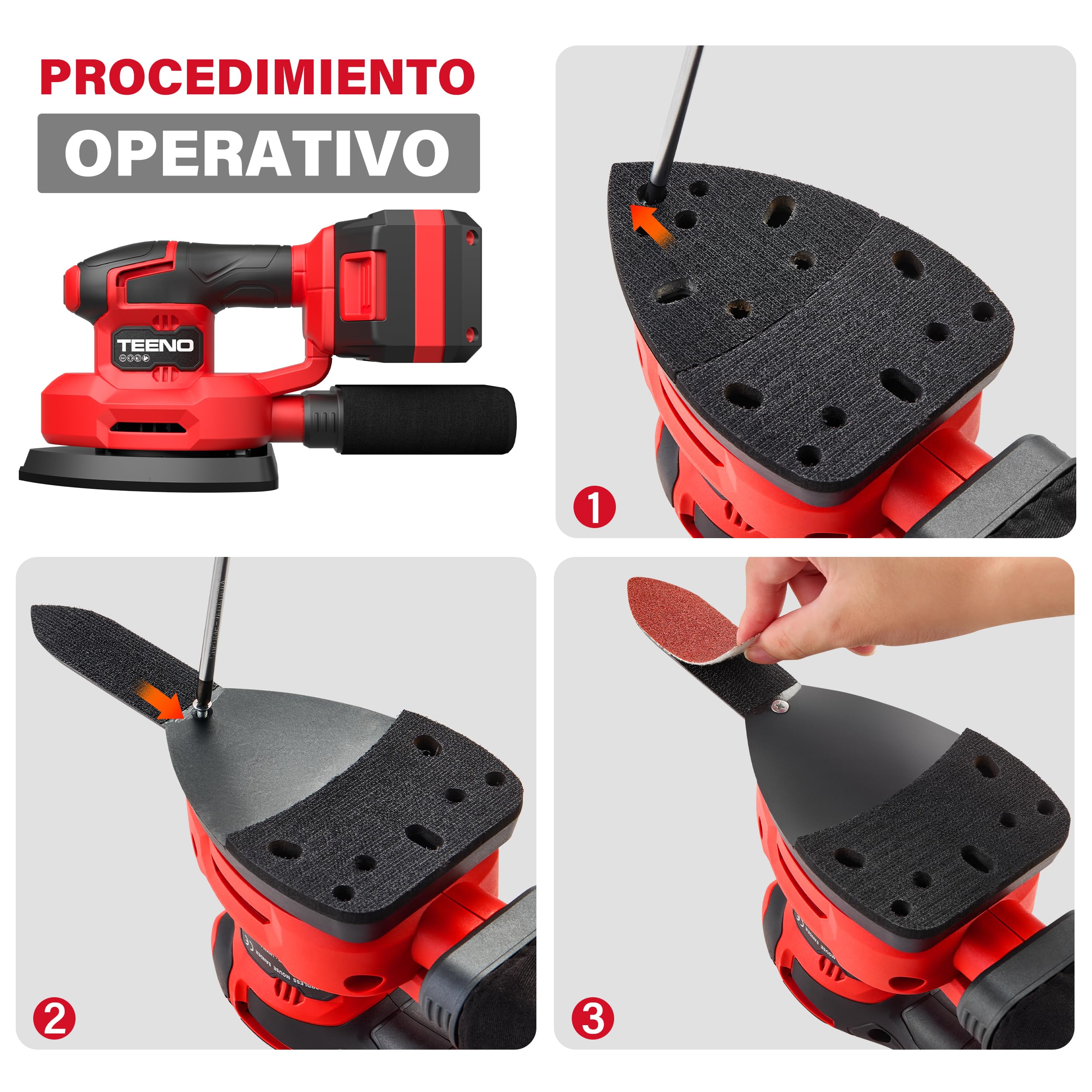 TEENO - Lijadora multifunción inalámbrica 3 en 1, batería 4,0 Ah