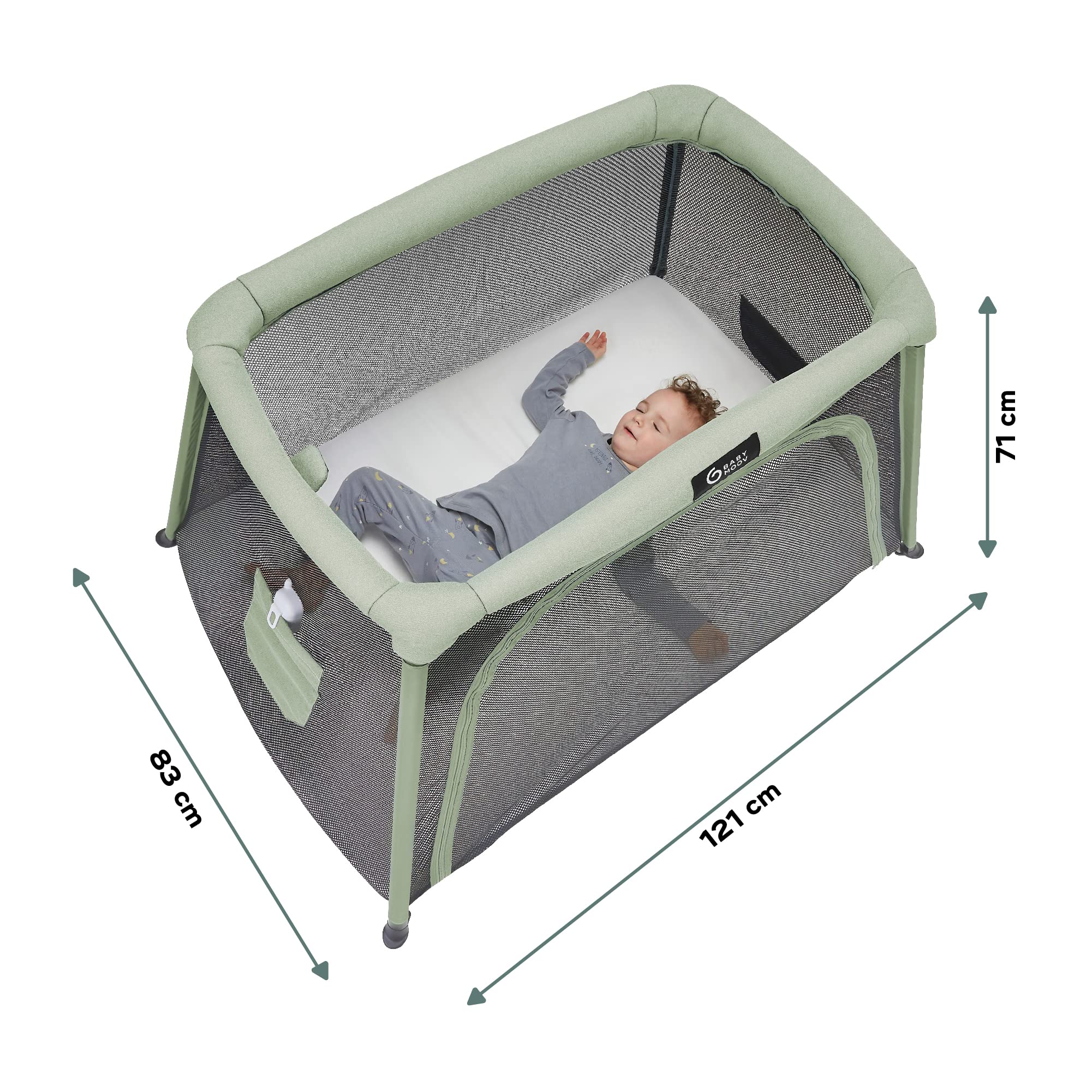 Babymoov Lit parapluie 3-en-1 Moov and Comfy - Idéal dès la Naissance et jusqu'à 4 ans - 2 niveaux:Berceau et grand Lit d'appoint-Evolutif en Aire de jeux - Facile à monter et à plier - Garanti à vie