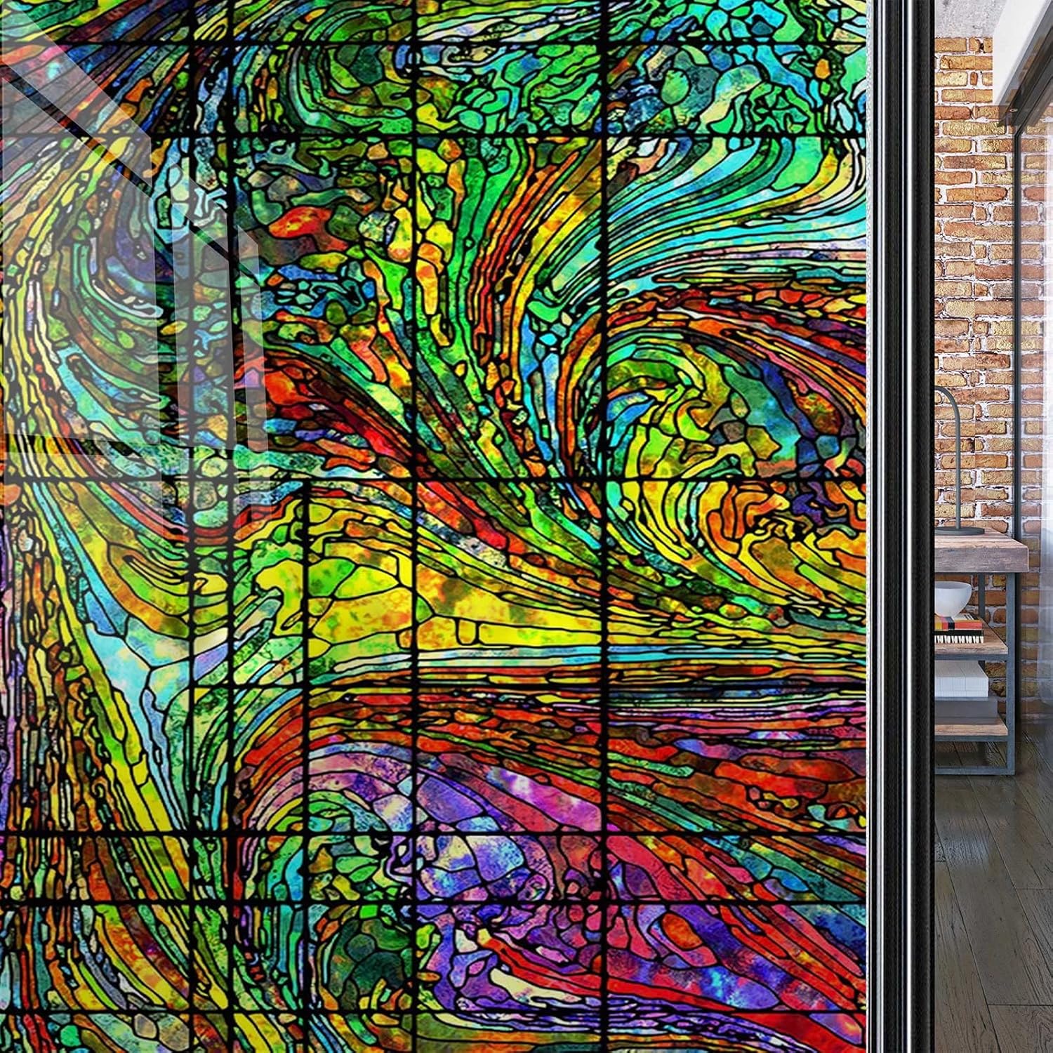 Stained Glass Window Covering Film Privacy Abstract