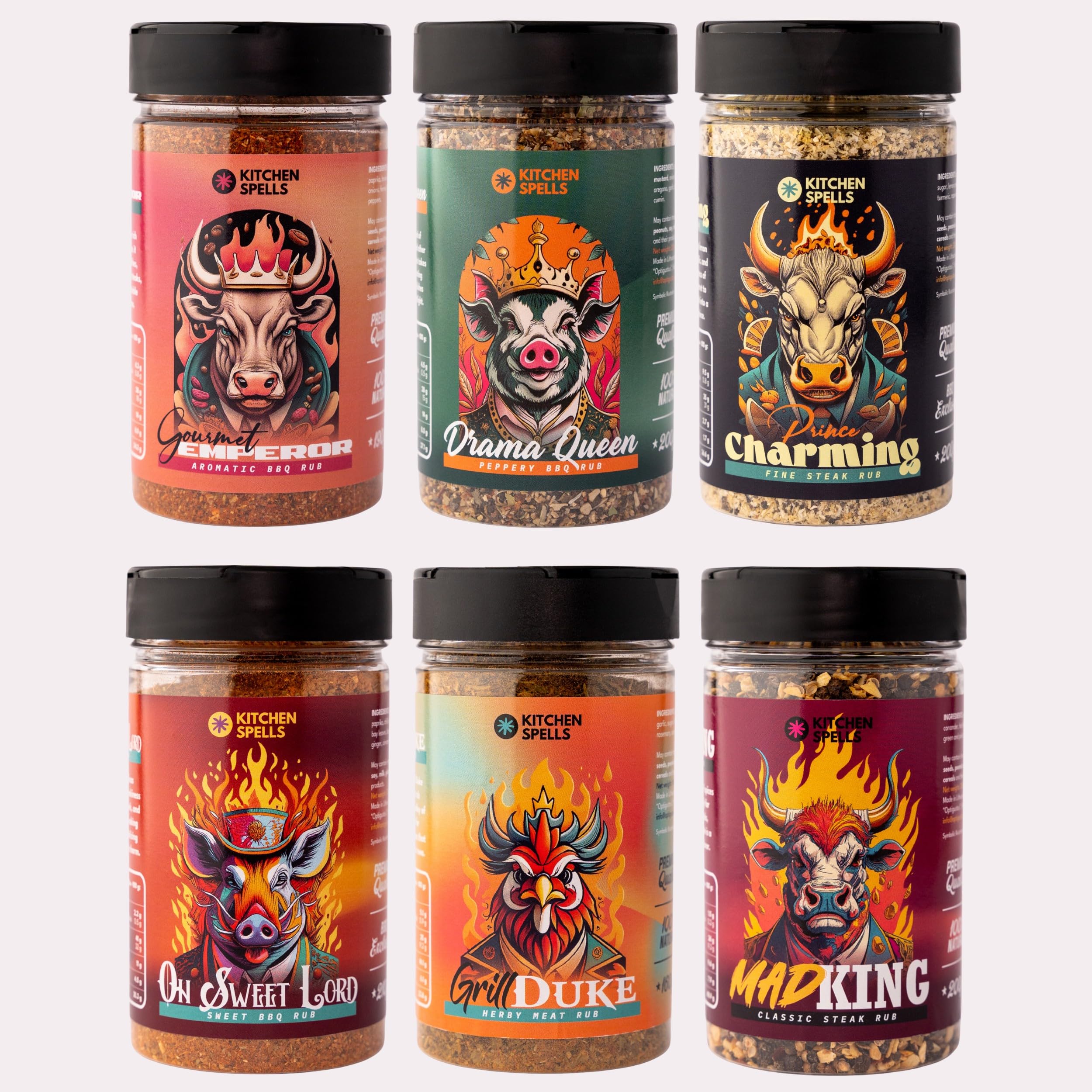 Original BBQ Rub Seasoning Gift Set – 6 Unique Seasoning Blends – BBQ Rubs and Spices for Brisket, Pork, Steak, and More – Perfect Man’s Gift – Smoky, Sweet, Aromatic Flavors – Large Jars